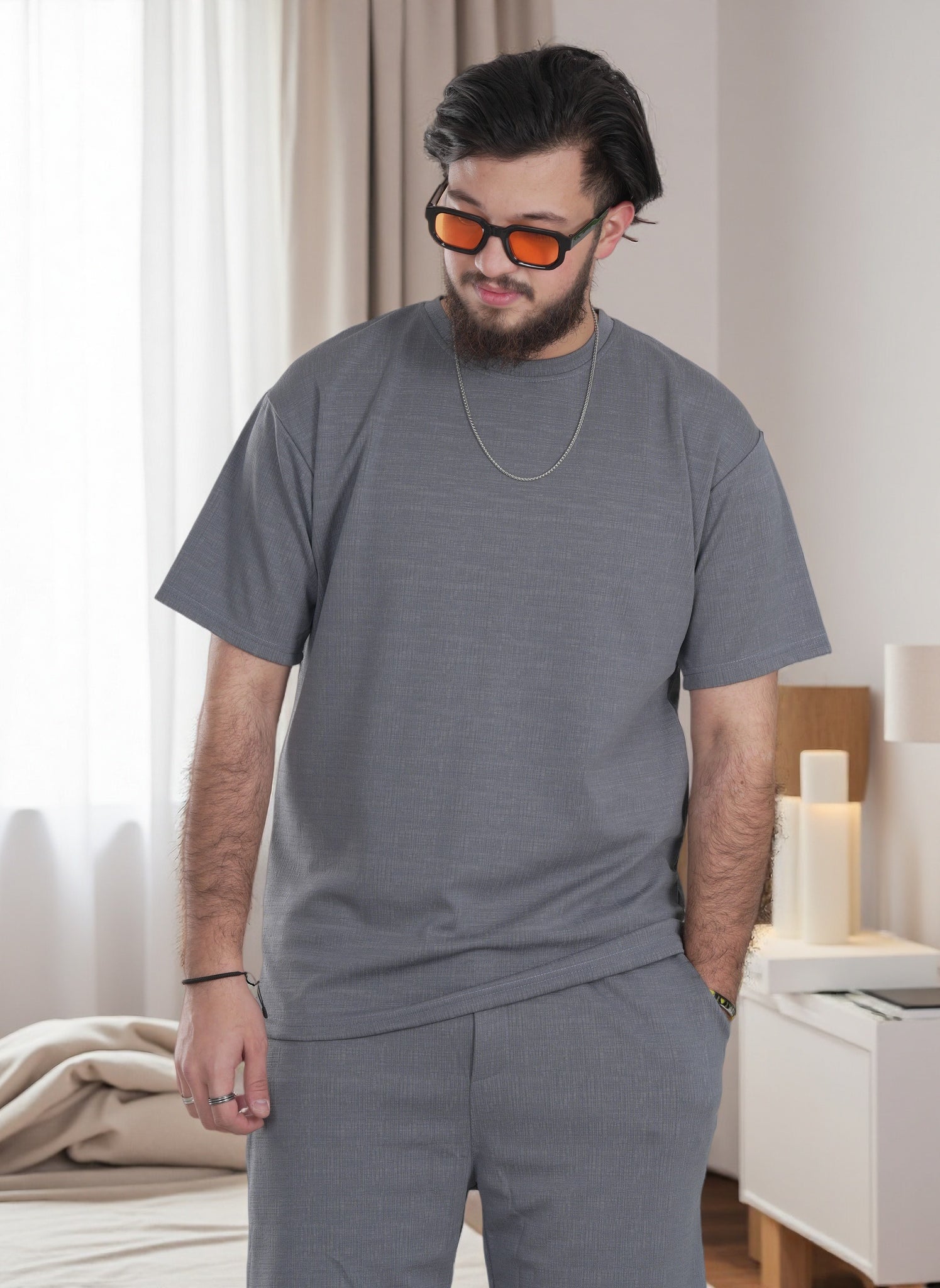 Men Solid Color Over-sized T-Shirt and Shorts Sets