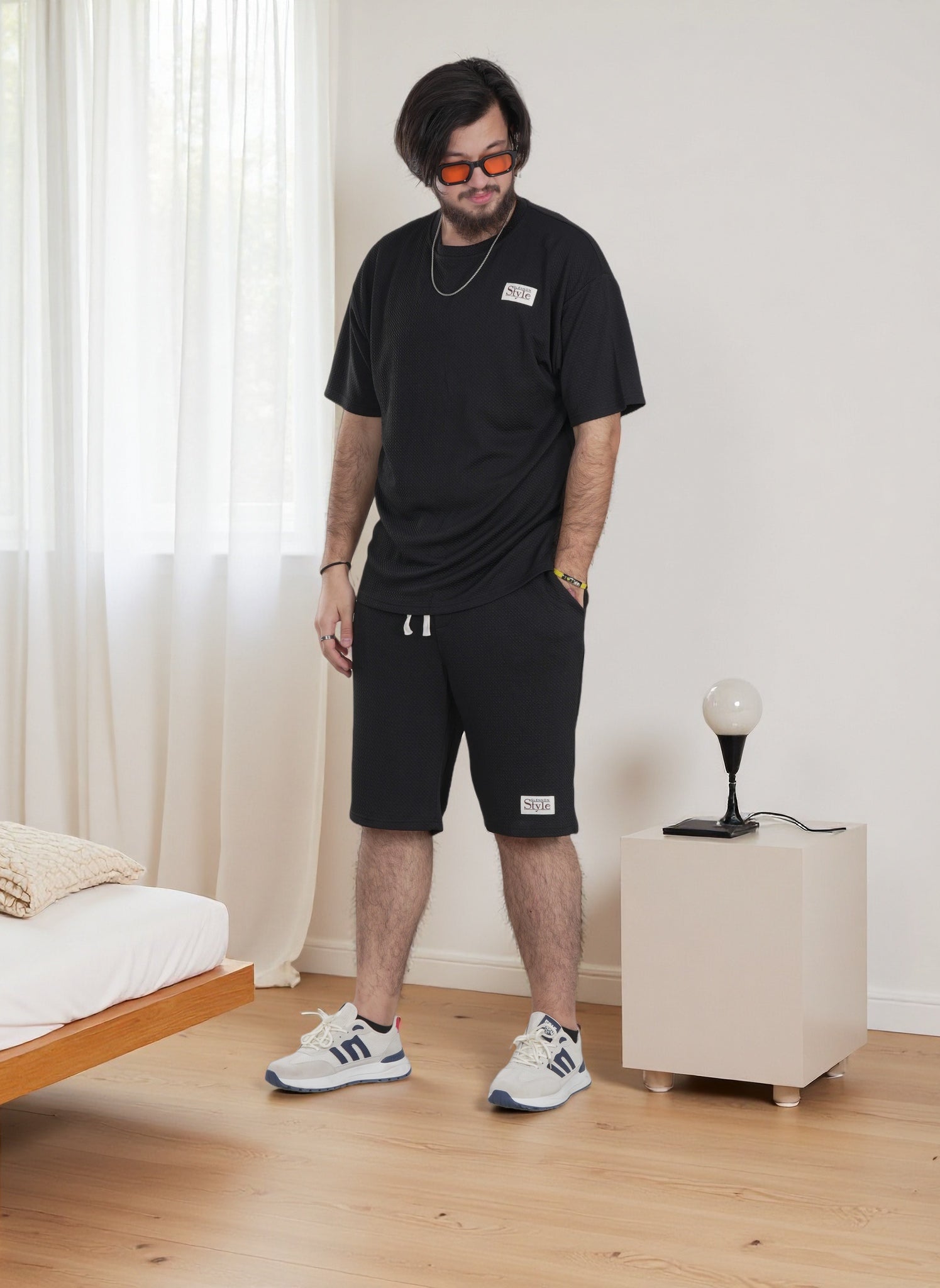 Men's Textured Style Over Size T-Shirt and Shorts Set