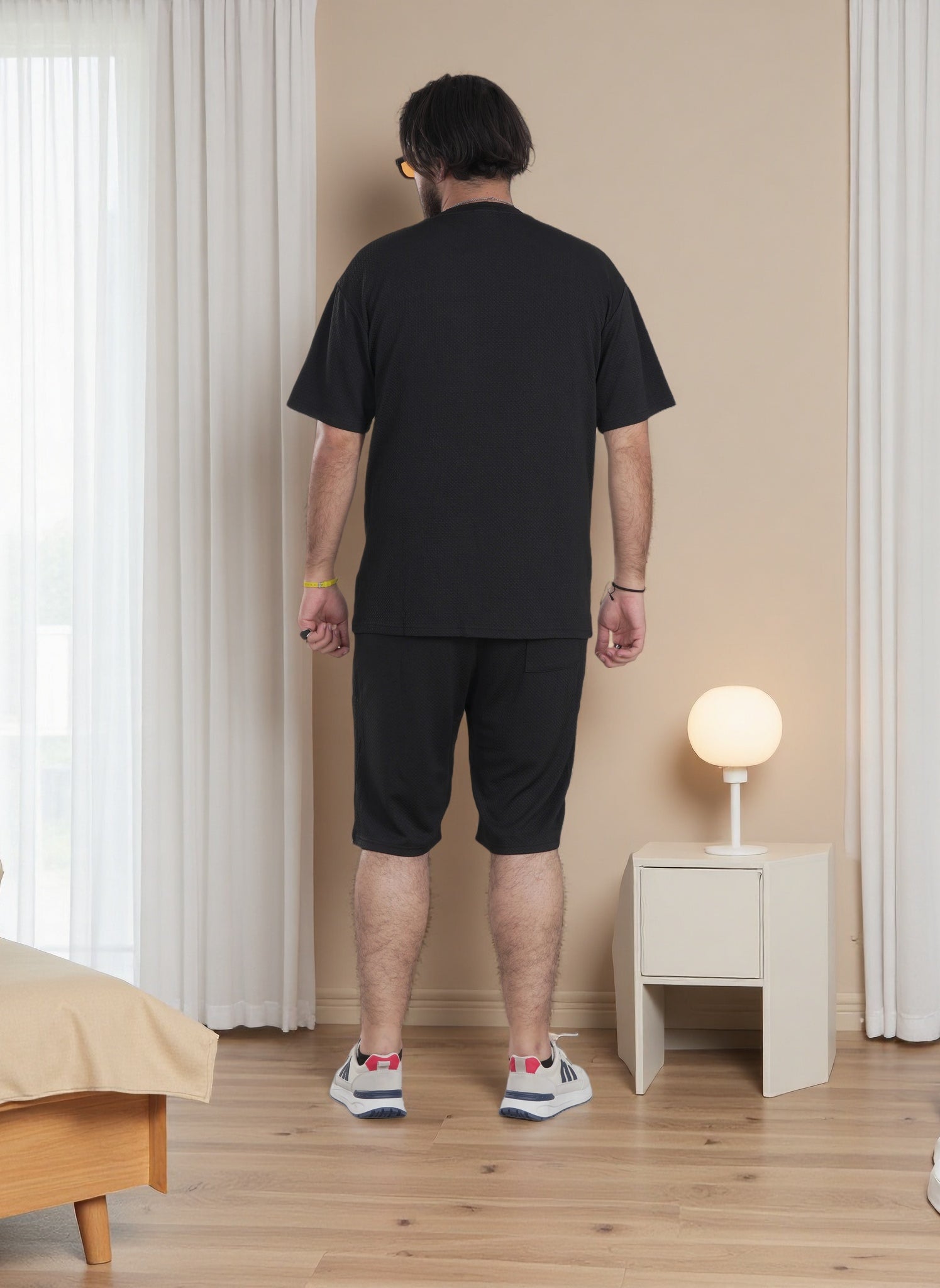 Men's Textured Style Over Size T-Shirt and Shorts Set