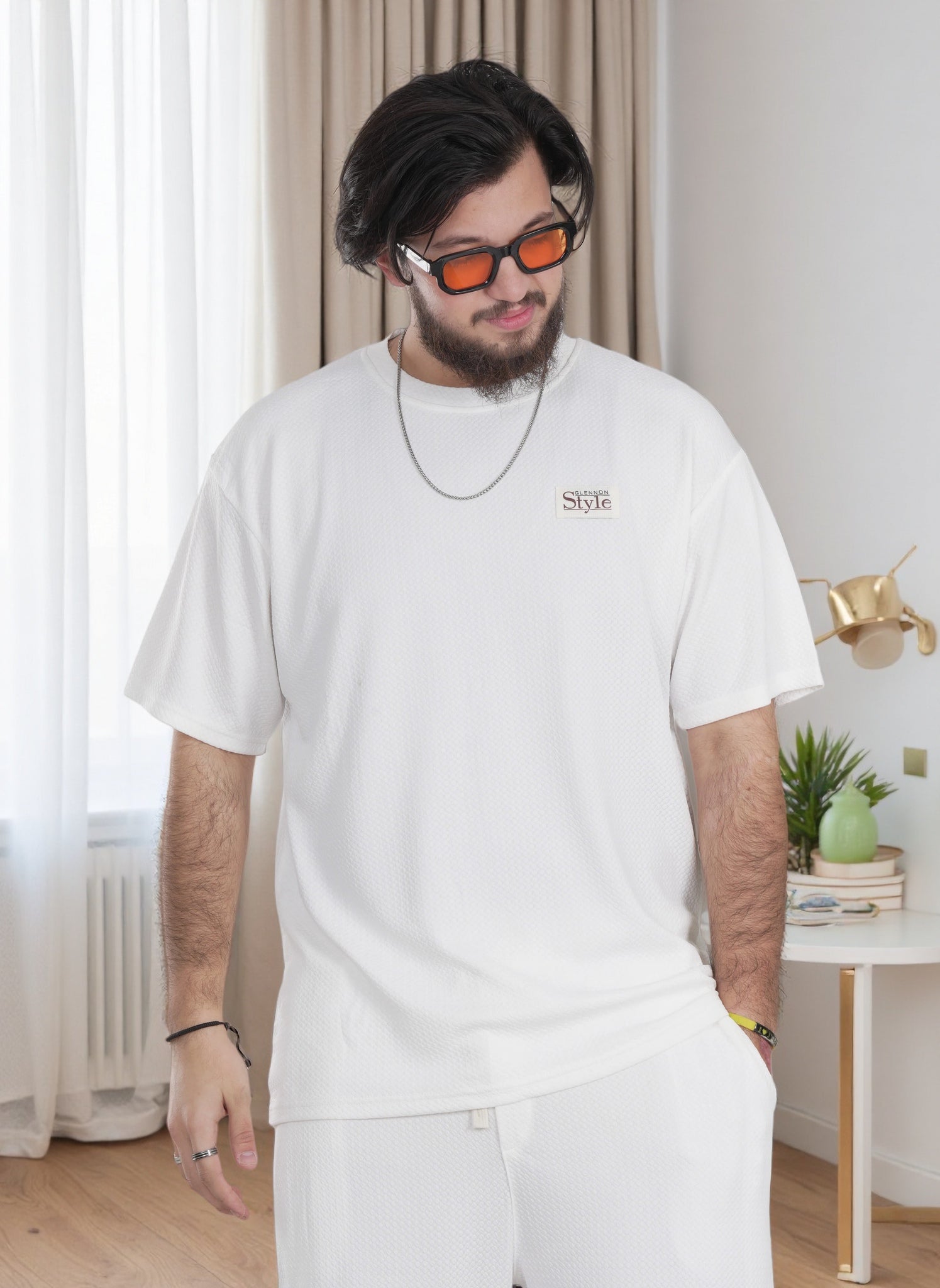 Men's Textured Style Over Size T-Shirt and Shorts Set