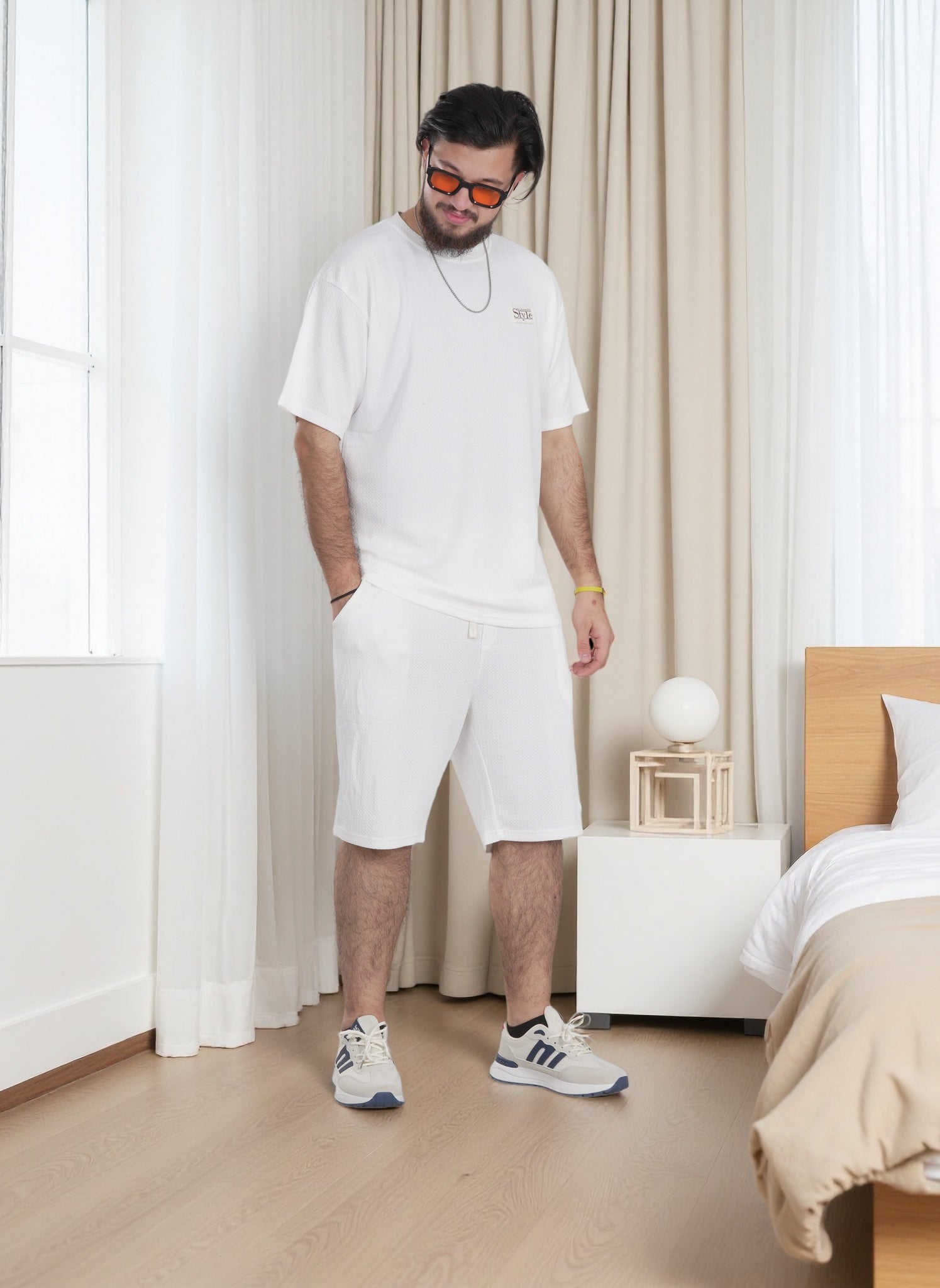 Men's Textured Style Over Size T-Shirt and Shorts Set