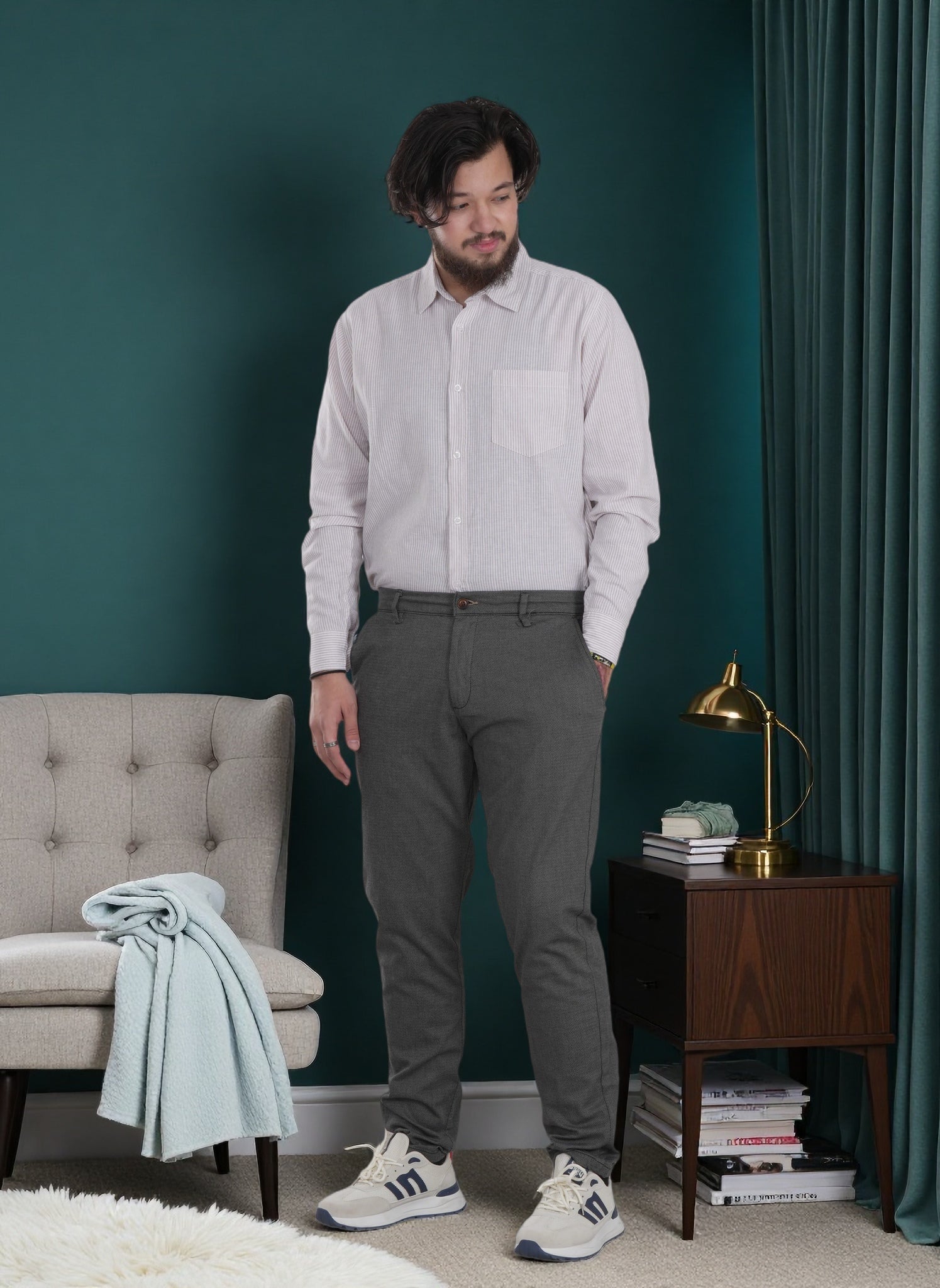 Men's Casual Stripe Long Sleeve Shirt - Relaxed Fit