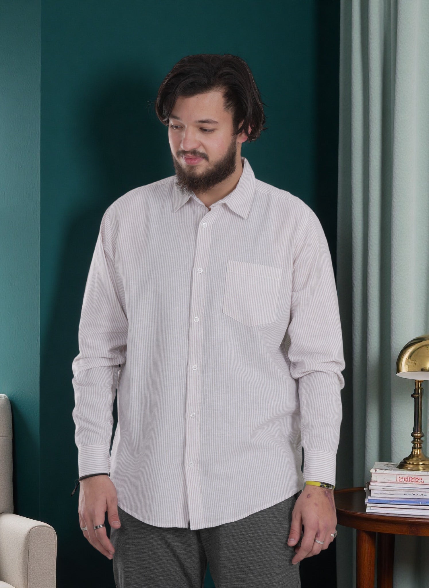 Men's Casual Stripe Long Sleeve Shirt - Relaxed Fit