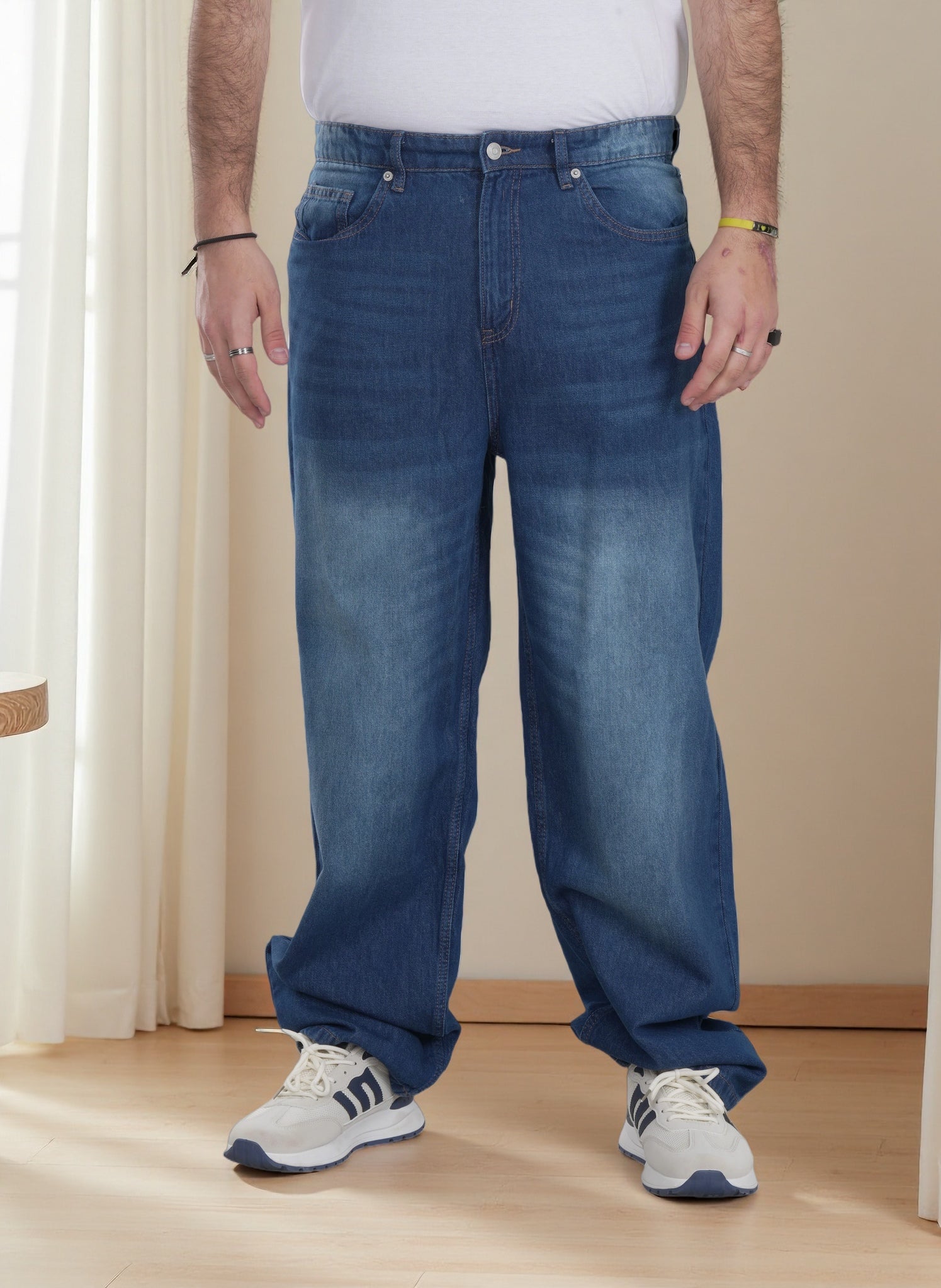 Men’s Relaxed Fit Wide-Leg Denim Jeans – Premium Washed Blue Casual Streetwear Pants