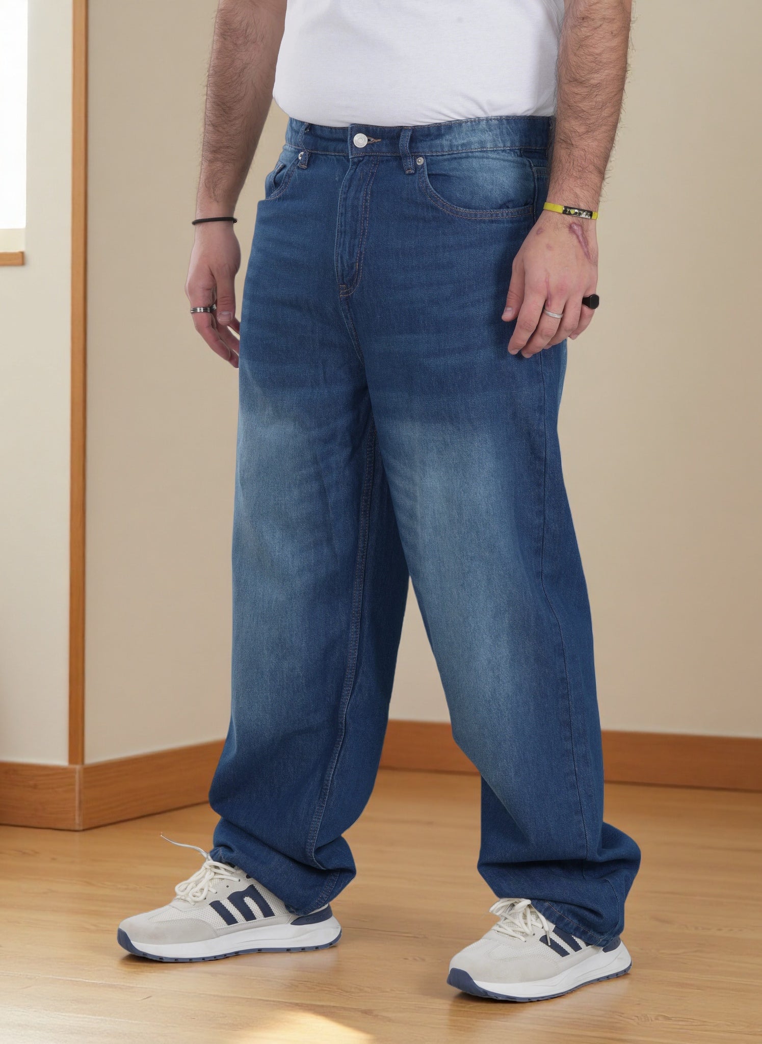 Men’s Relaxed Fit Wide-Leg Denim Jeans – Premium Washed Blue Casual Streetwear Pants