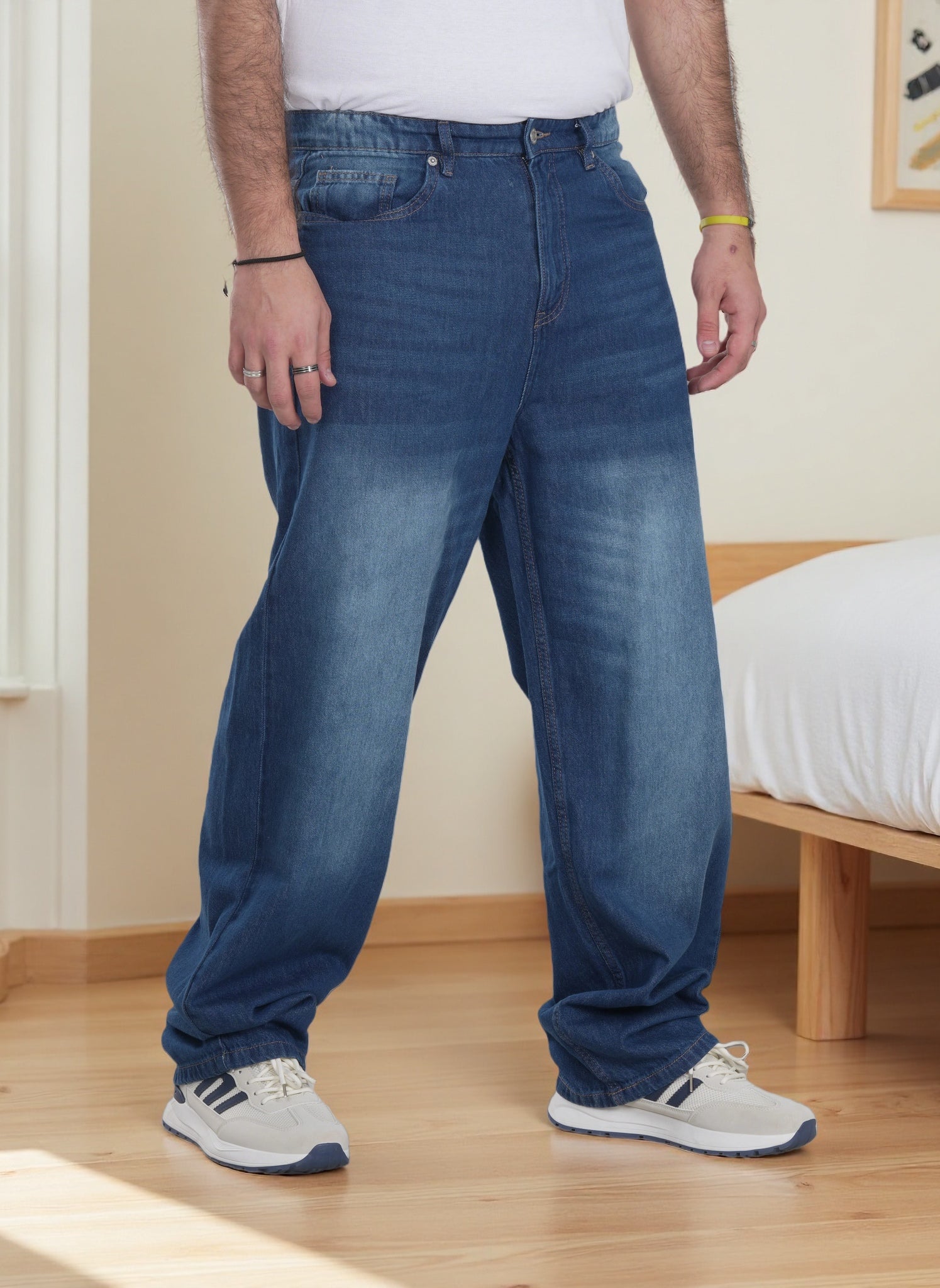 Men’s Relaxed Fit Wide-Leg Denim Jeans – Premium Washed Blue Casual Streetwear Pants