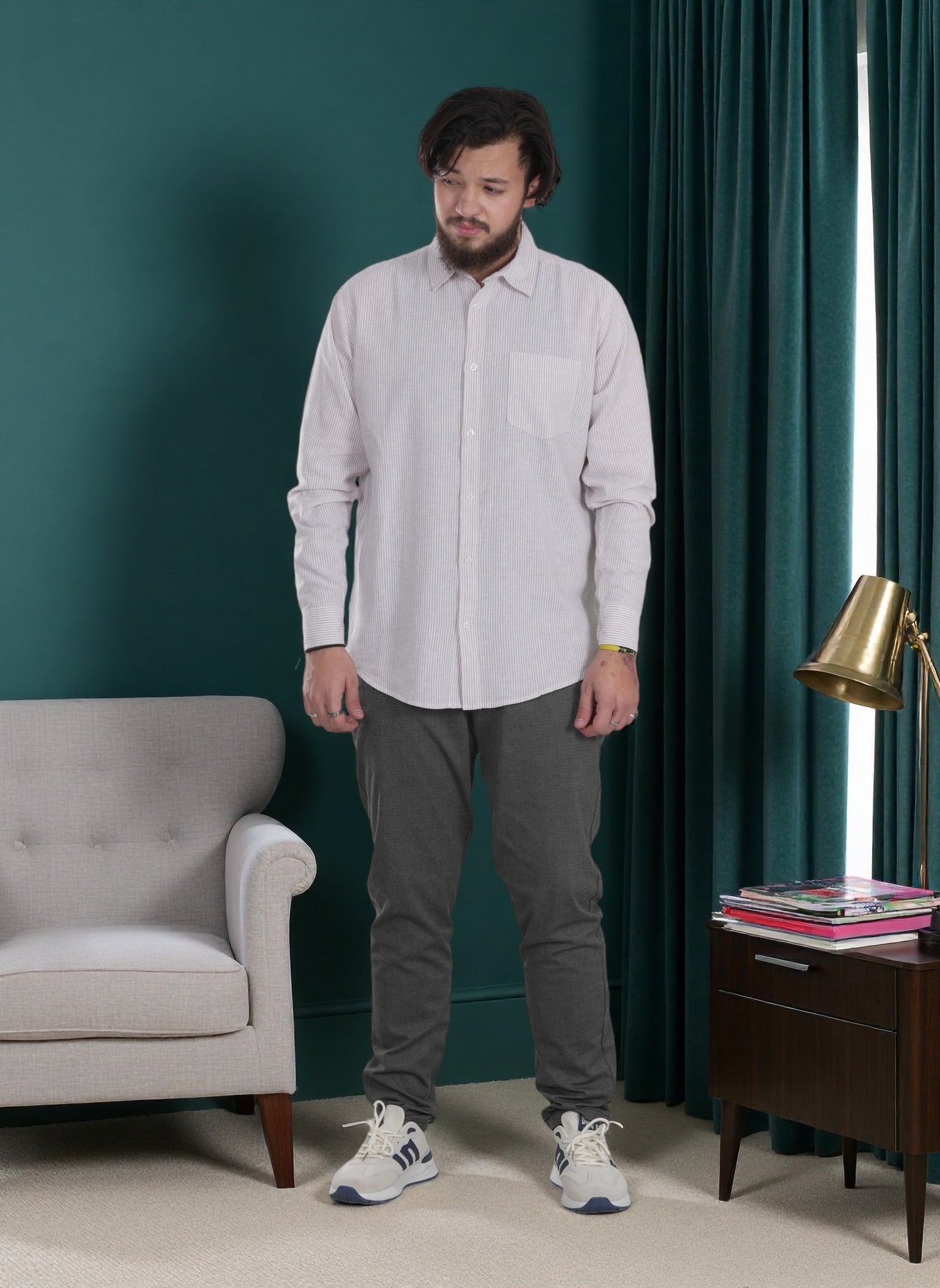 Men's Casual Stripe Long Sleeve Shirt - Relaxed Fit