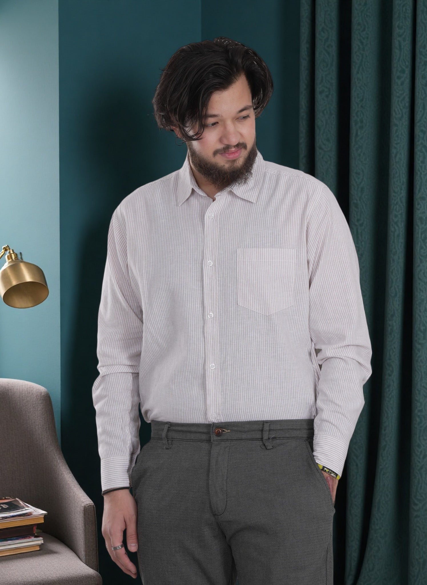 Men's Casual Stripe Long Sleeve Shirt - Relaxed Fit