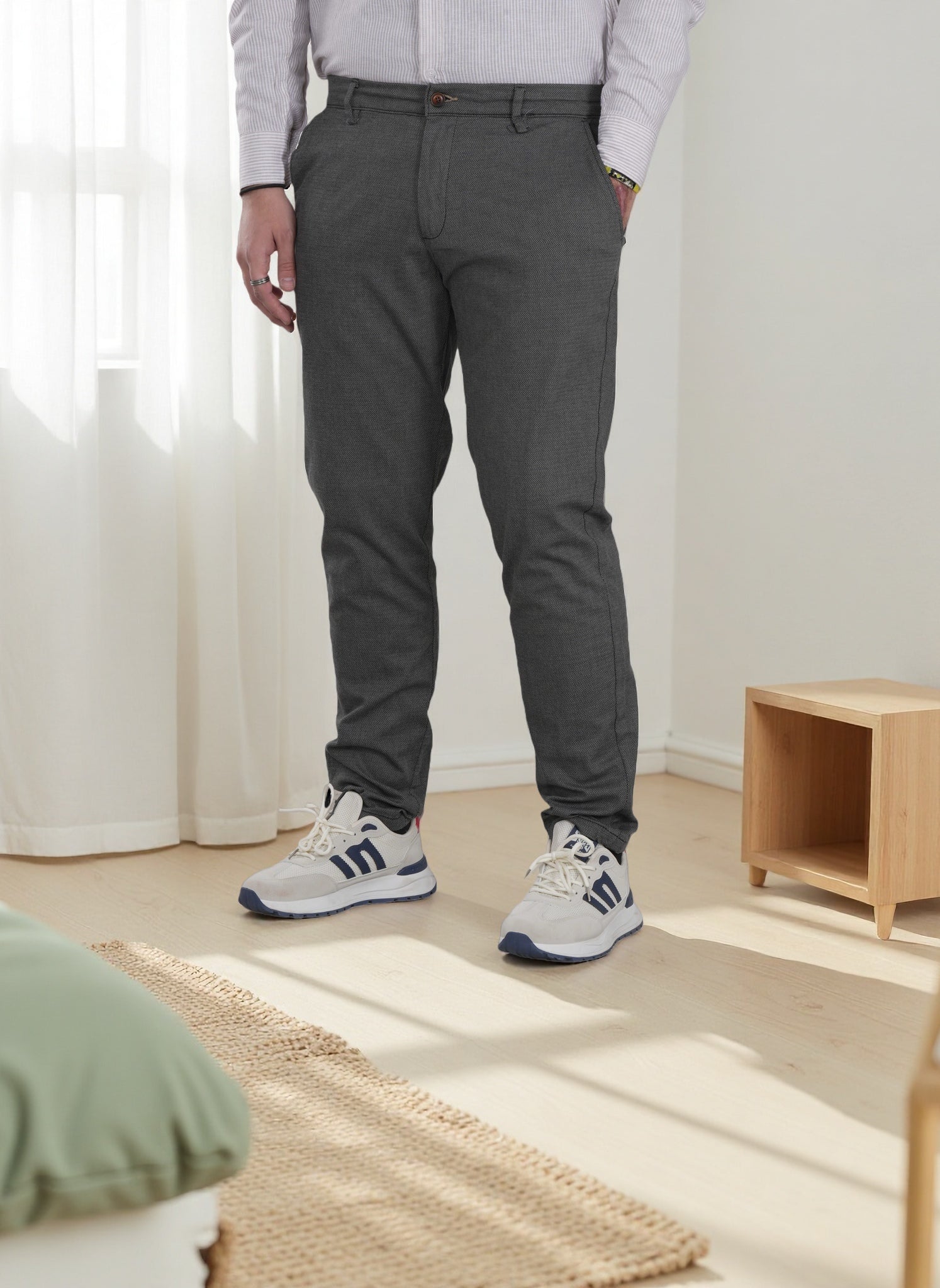 Finelook Premium Dark Grey Slim Fit Chino Pants – Stretch Smart Casual Trousers for Men | Office & Everyday Wear