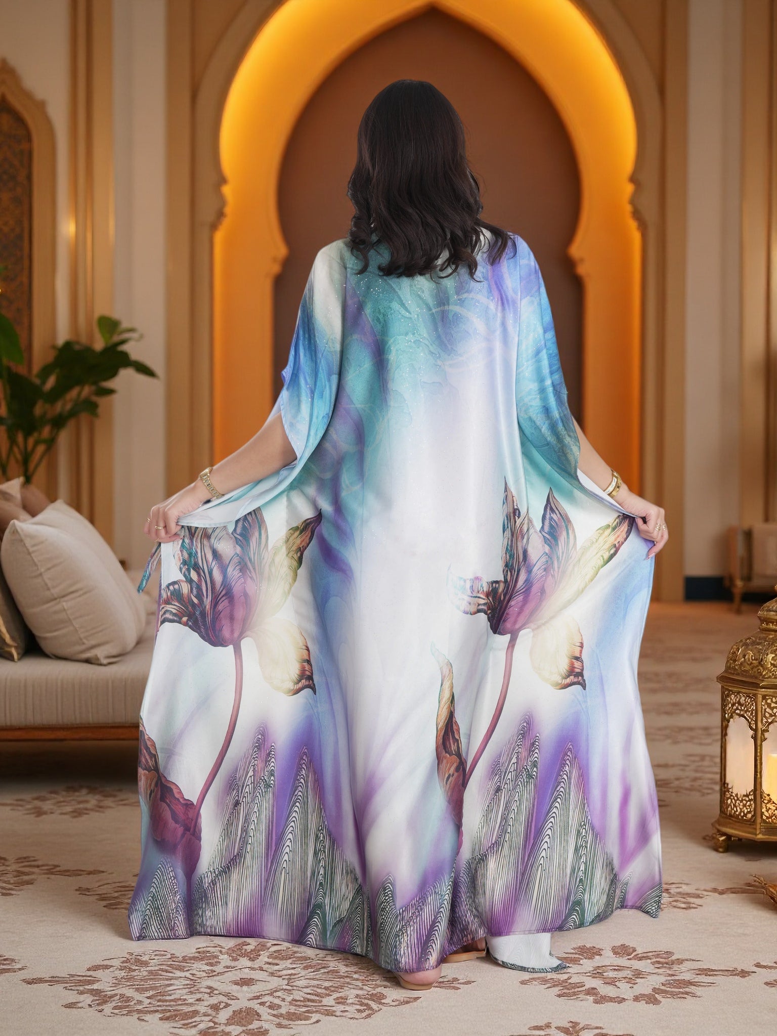 Luxury Pastel Blue Floral Kaftan Maxi Dress Elegant Modest Ramadan & FineLook Luxury Pastel Blue Floral Kaftan Maxi Dress Elegant Modest Ramadan & FineLook