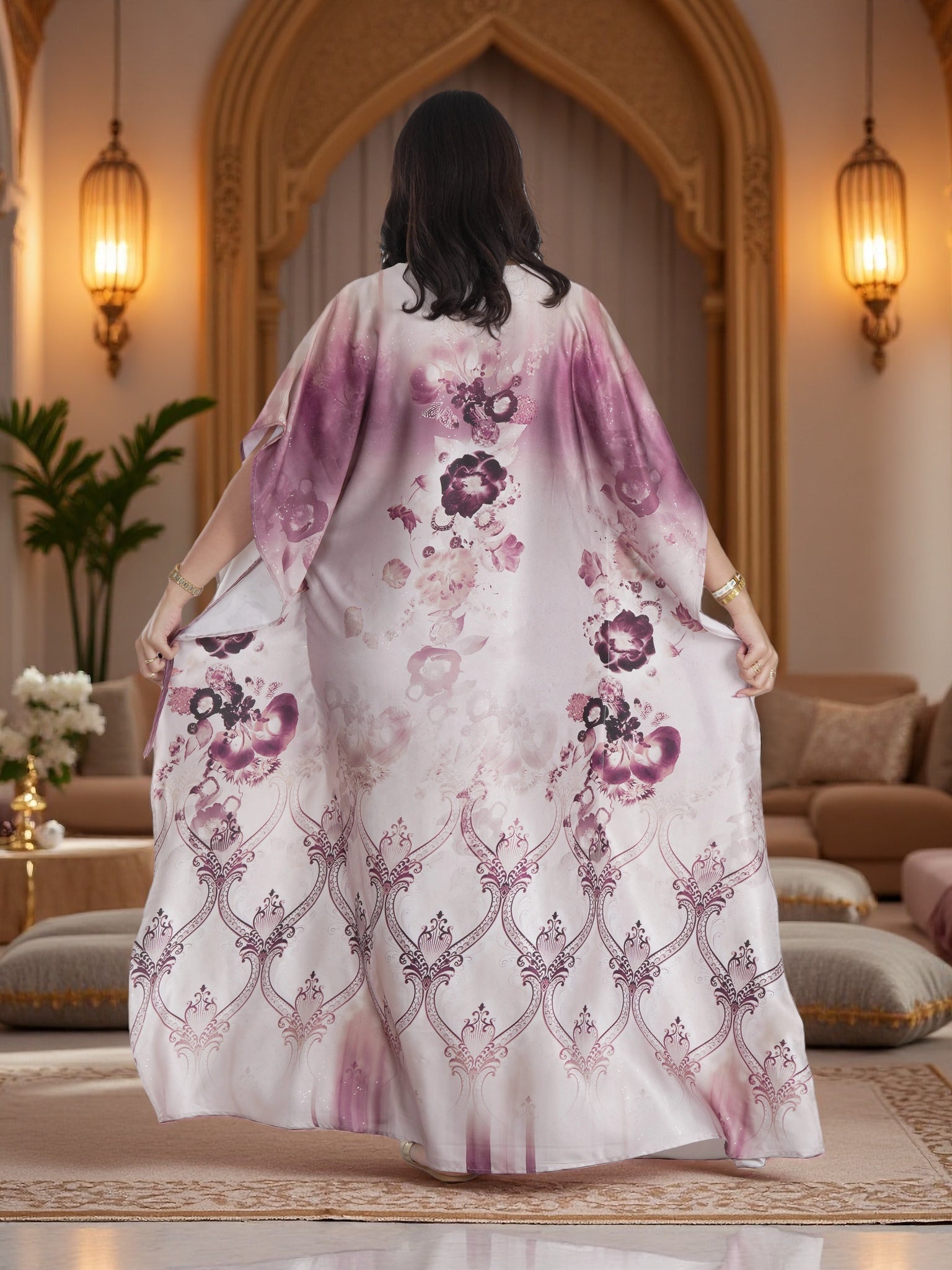 Elegant Blush Floral Kaftan Maxi Dress – Luxury Modest Ramadan & Eid Evening Wear