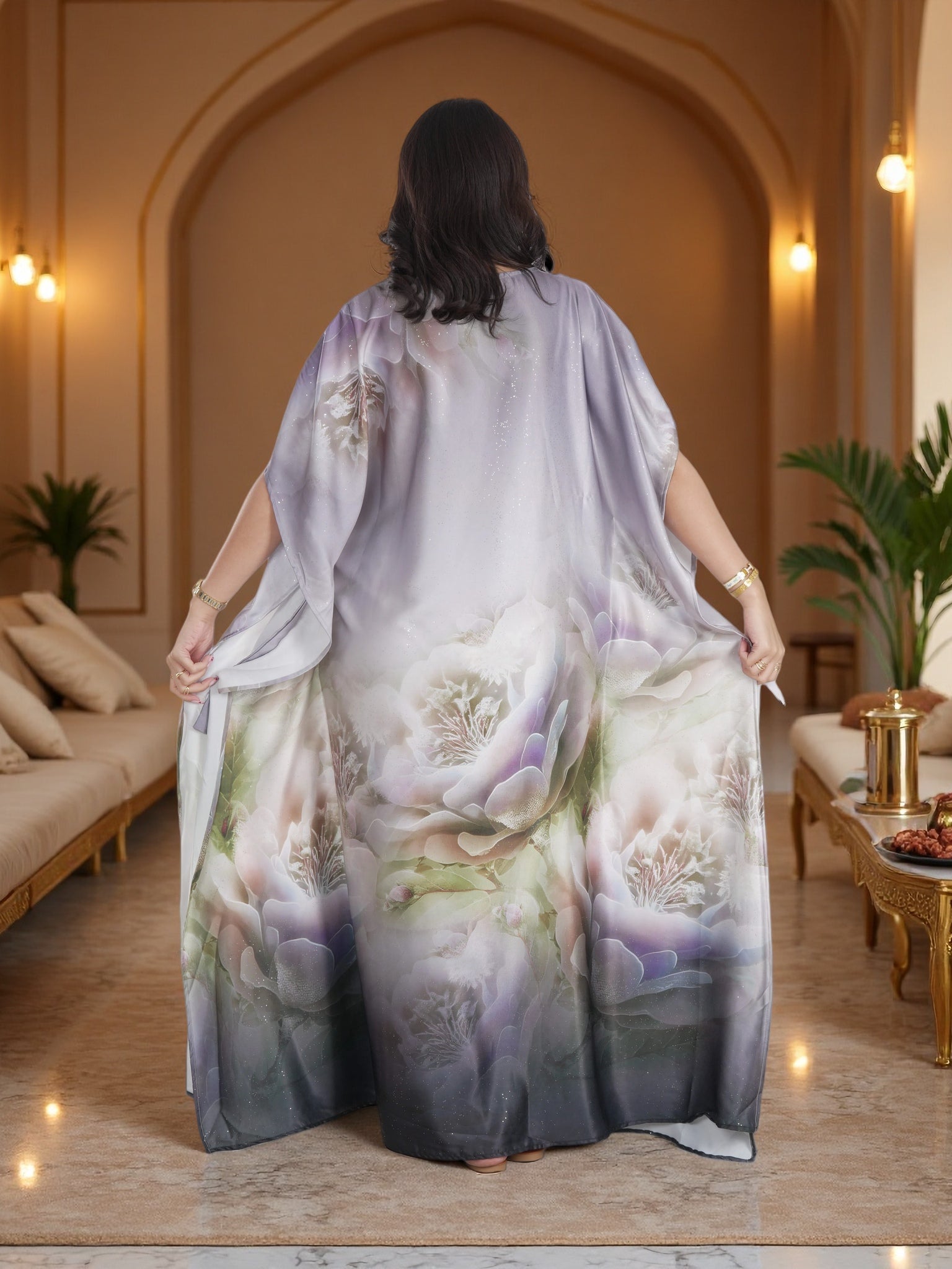 Luxury Pastel Floral Kaftan Maxi Dress – Elegant Modest Ramadan & Eid Wear