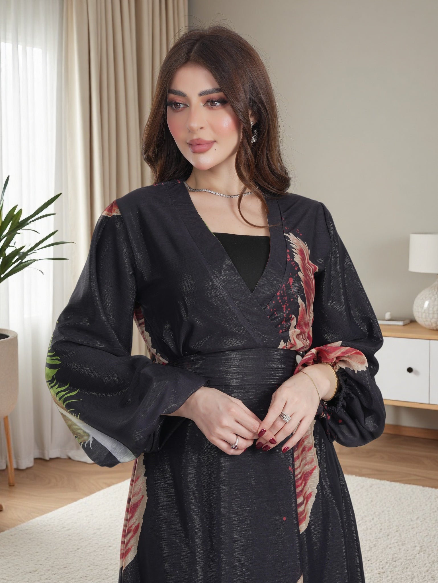 Midnight Feather Luxury Maxi Dress – Elegant Modest Evening Wear