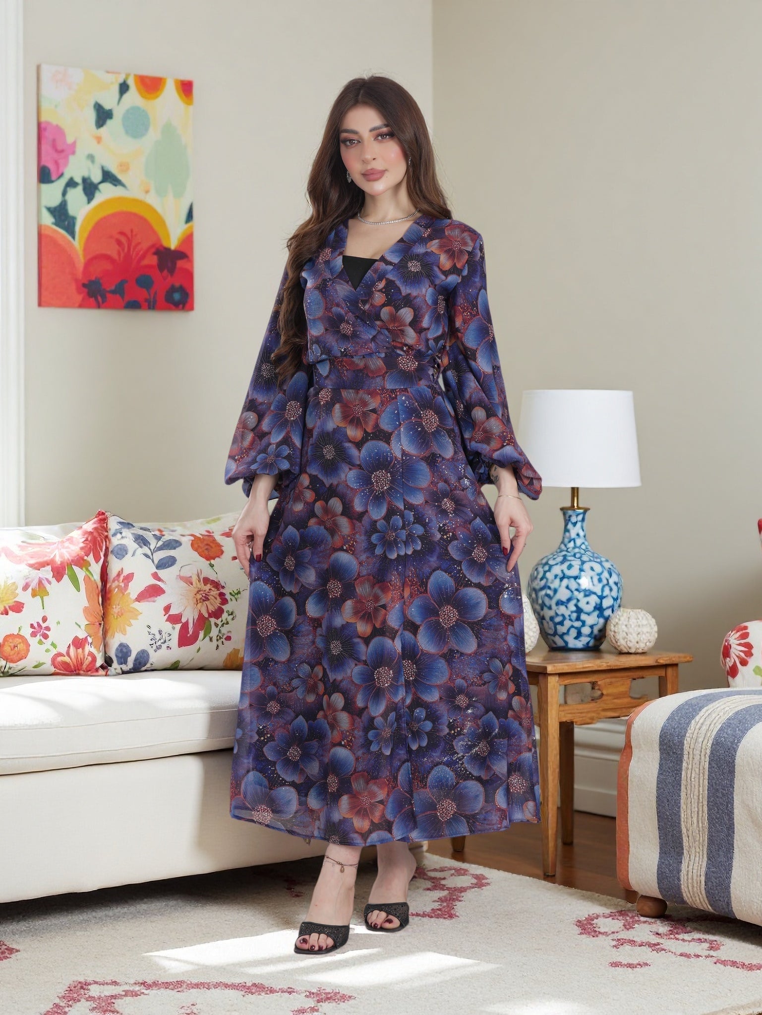 Royal Midnight Floral Maxi Dress – Luxury Modest Collection