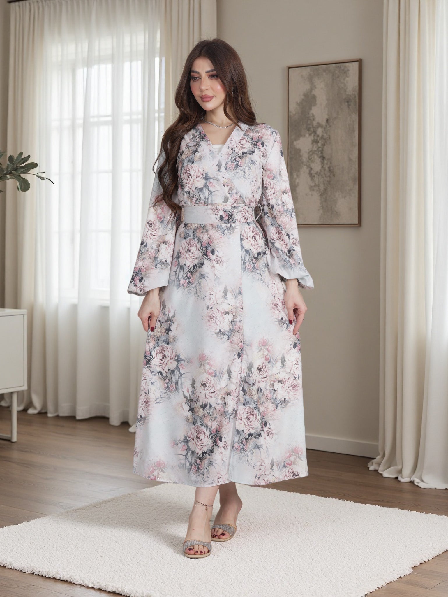 Blush Garden Wrap Maxi Dress – Soft Floral Modest Elegance