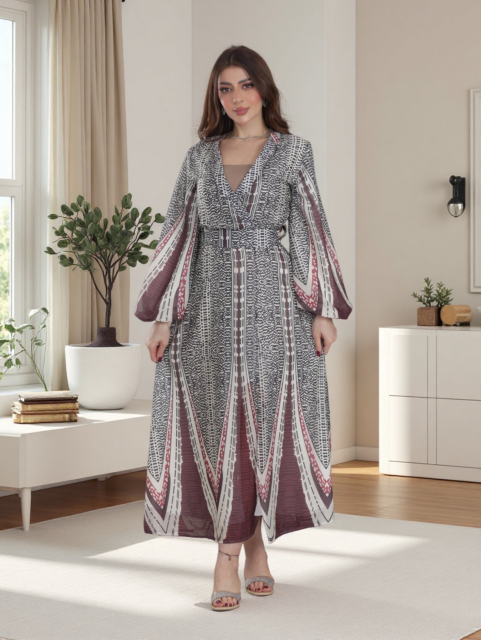 Desert Elegance Printed Maxi Dress – Modern Modest Collection