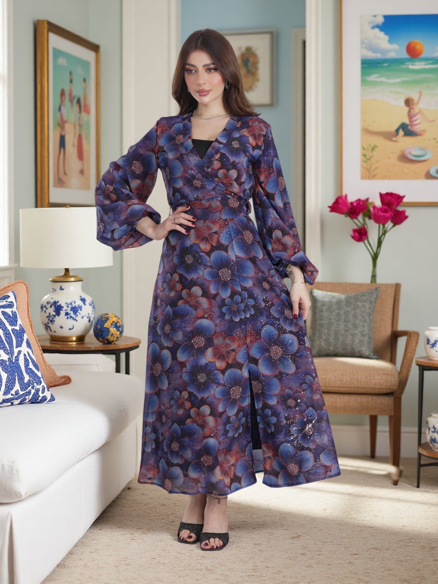 Royal Midnight Floral Maxi Dress – Luxury Modest Collection