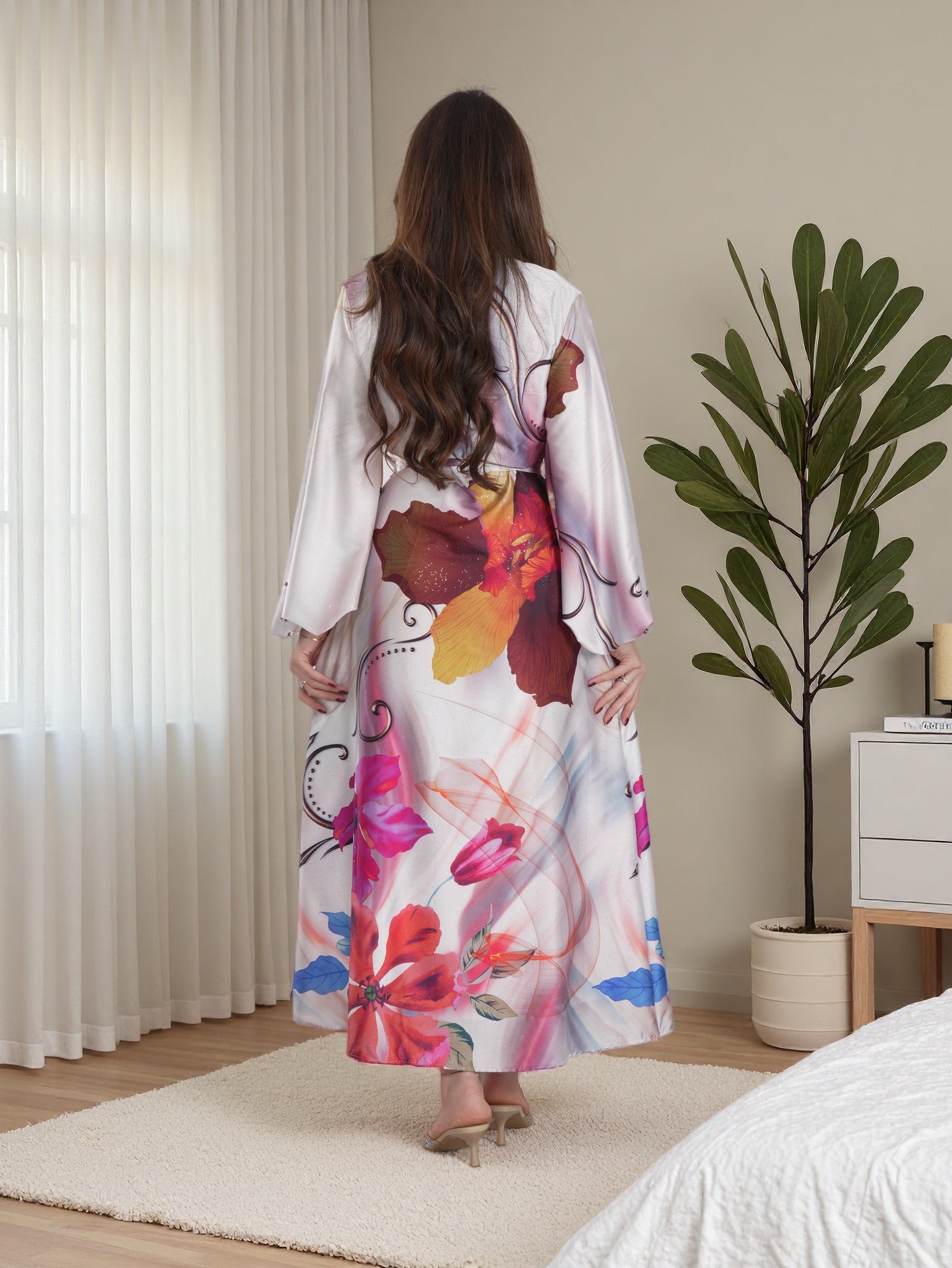 Floral Wrap-Style Modest Maxi Dress with Waist Belt