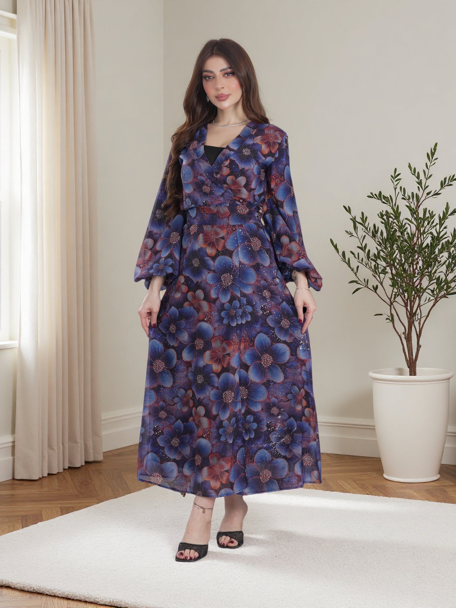 Royal Midnight Floral Maxi Dress – Luxury Modest Collection