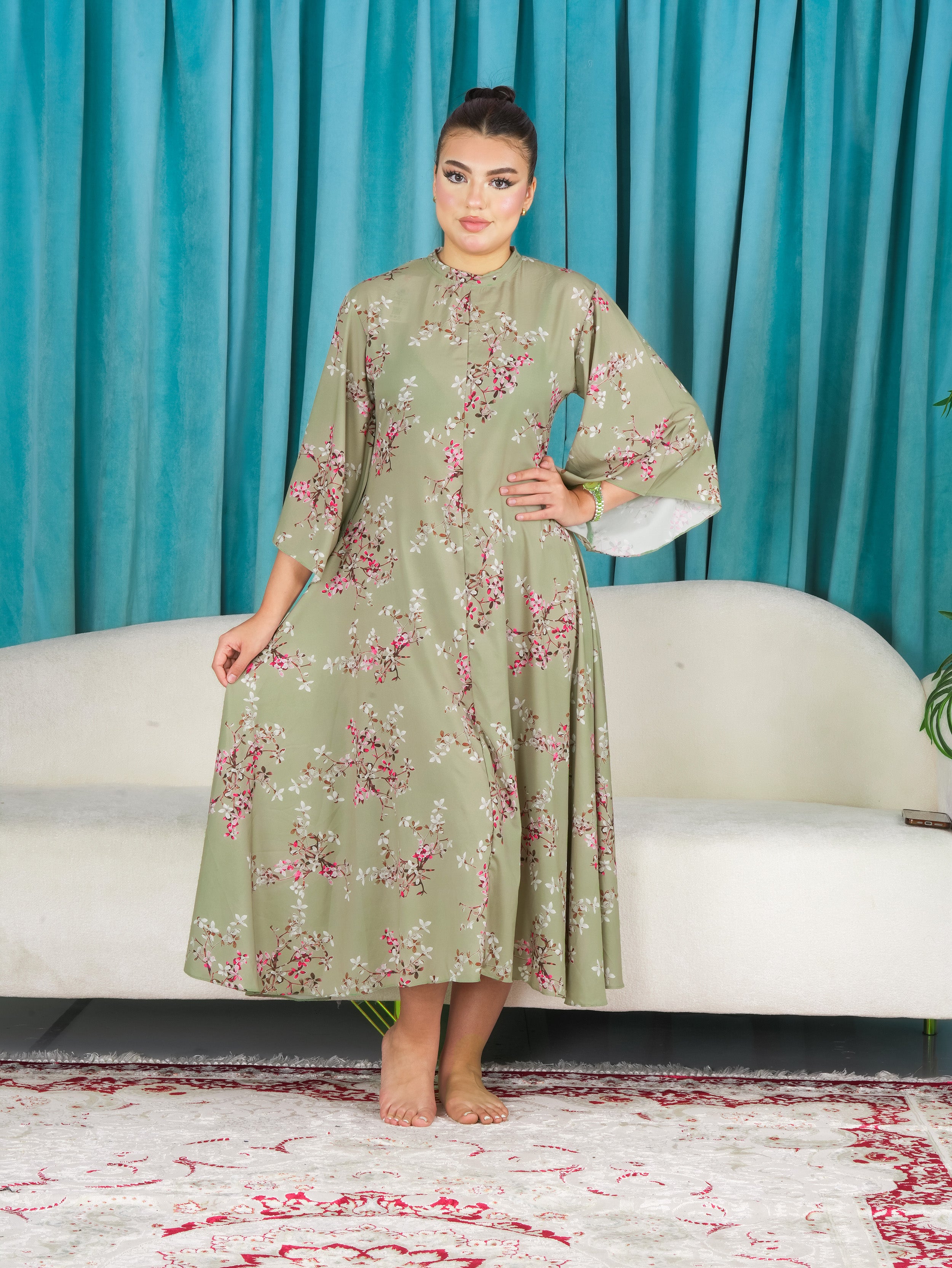 Floral Dress with Flared Sleeve - Finelook FineLook Floral Dress with Flared Sleeve - Finelook FineLook