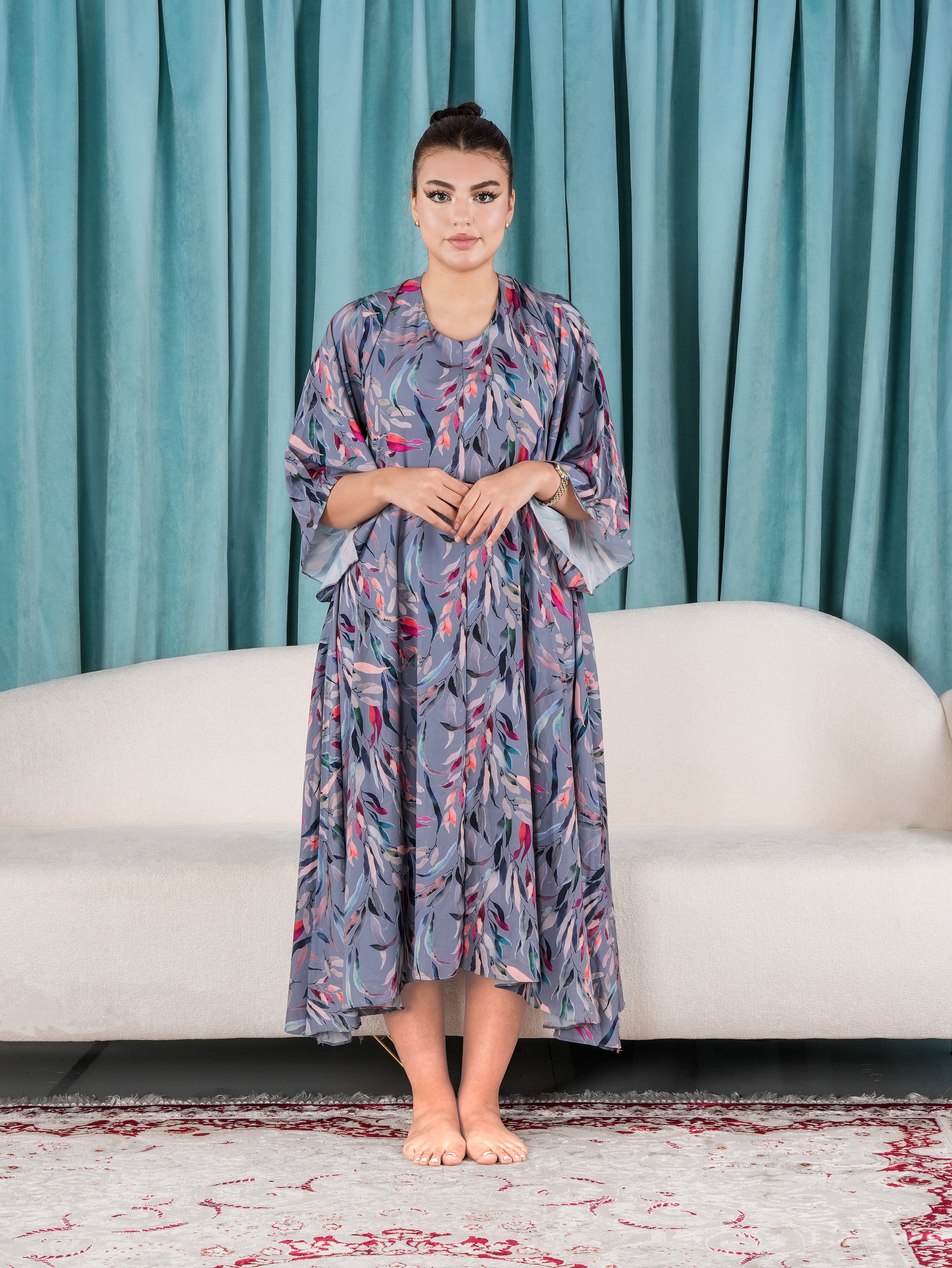 Elegant Floral Dress with Flare Sleeves