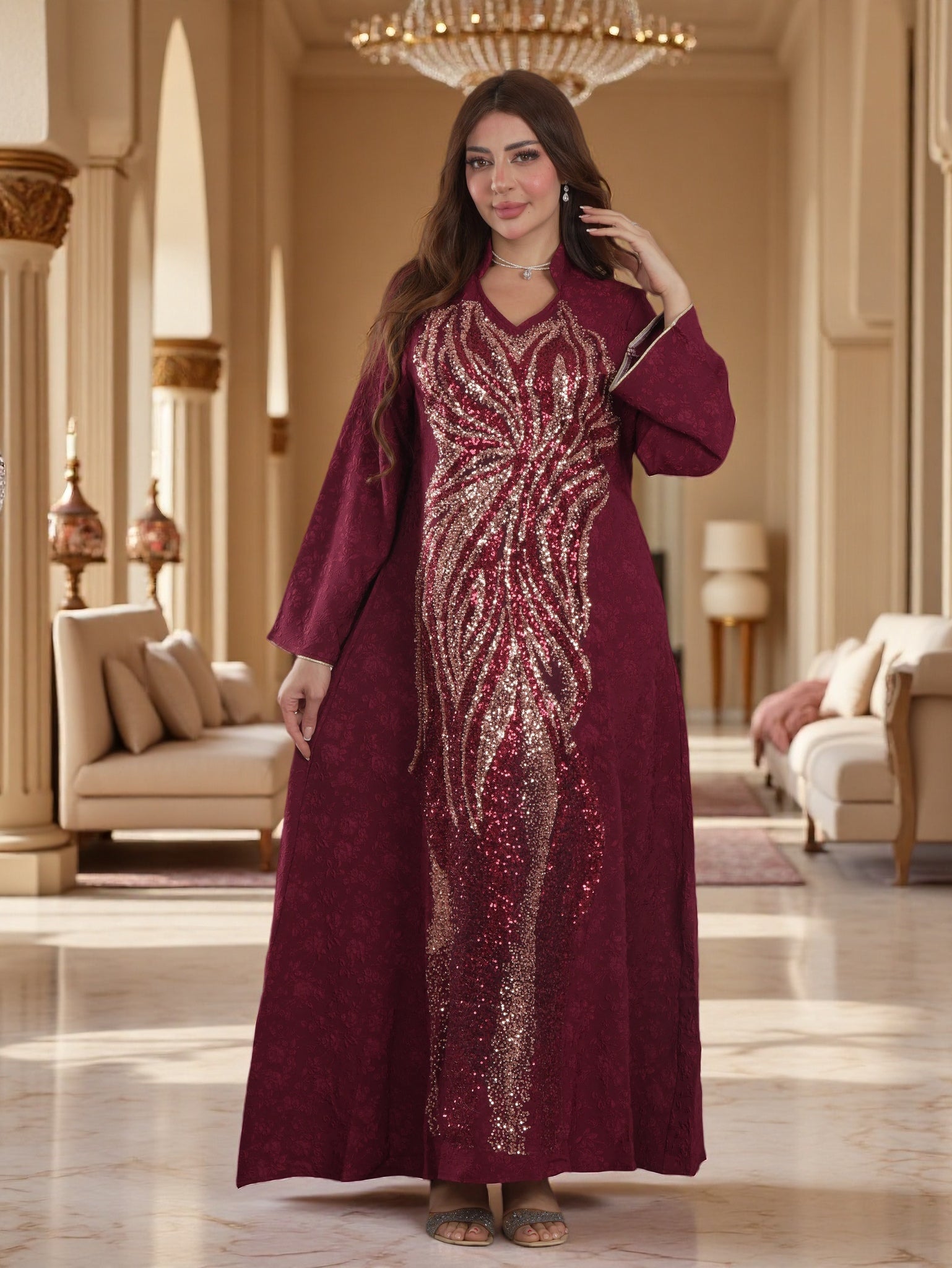 Luxury Beaded Moroccan Kaftan Dress for Women
