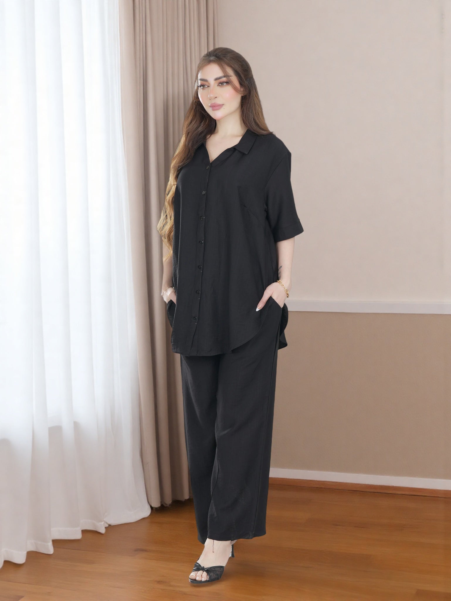 Women’s Two-Piece Set | Casual Button-Down Top & Loose Pants