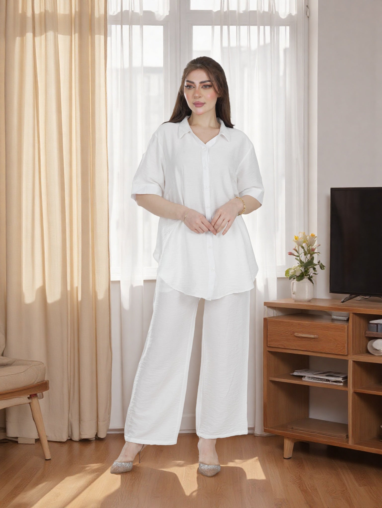 Women’s Two-Piece Set | Casual Button-Down Top & Loose Pants