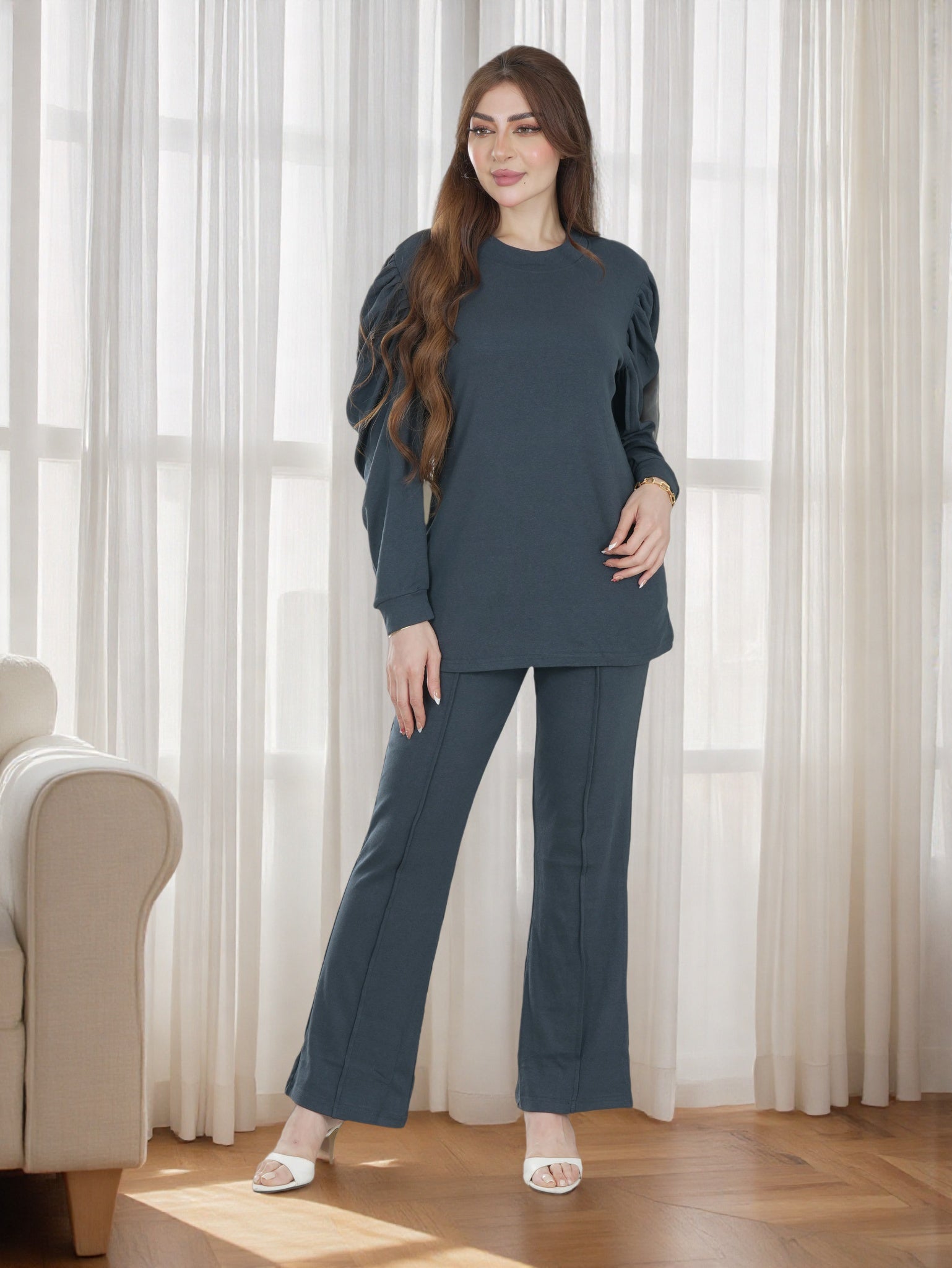Elegant Women’s Two-Piece Set – Long Sleeve Top with Wide-Leg Pants | Finelook