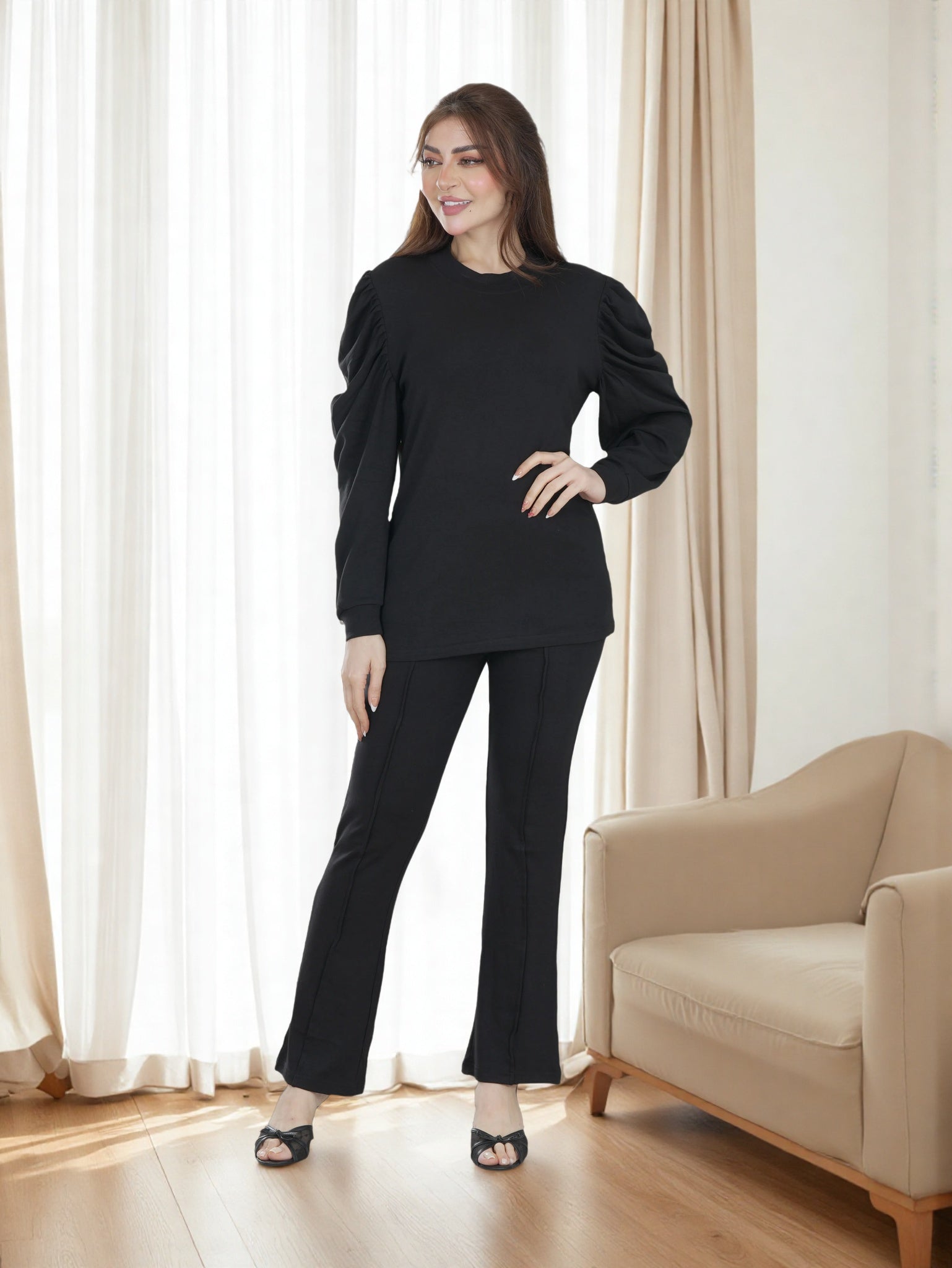 Elegant Women’s Two-Piece Set – Long Sleeve Top with Wide-Leg Pants | Finelook
