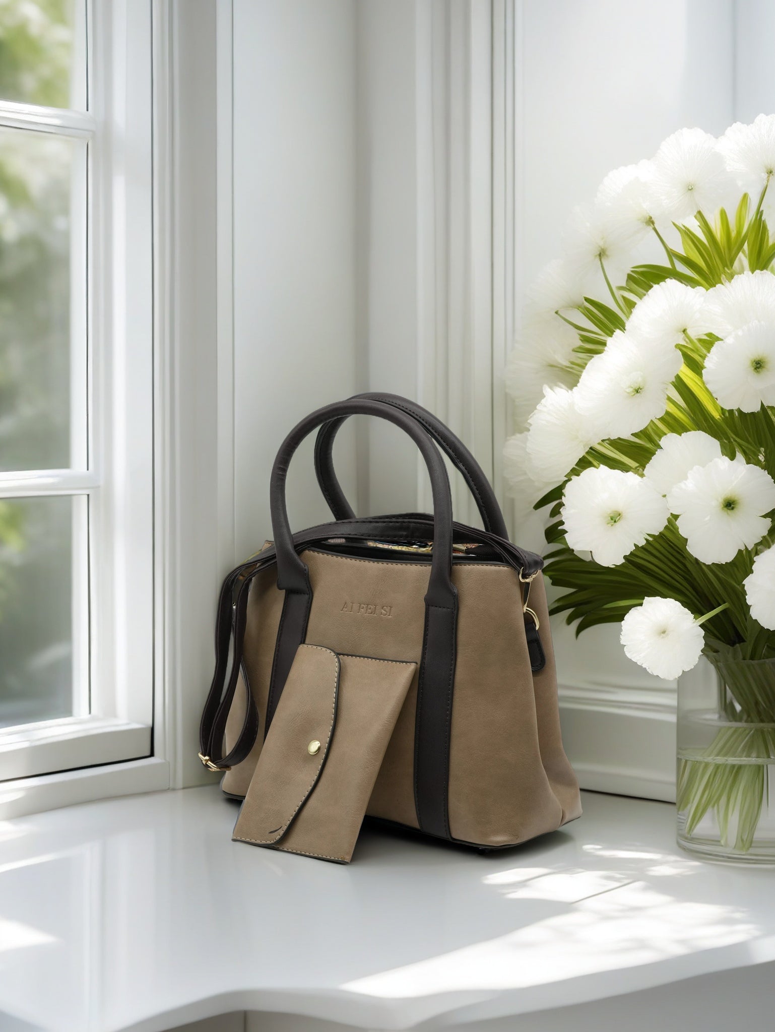 Luxury Women’s Tote with Matching Wallet & Gold Hardware