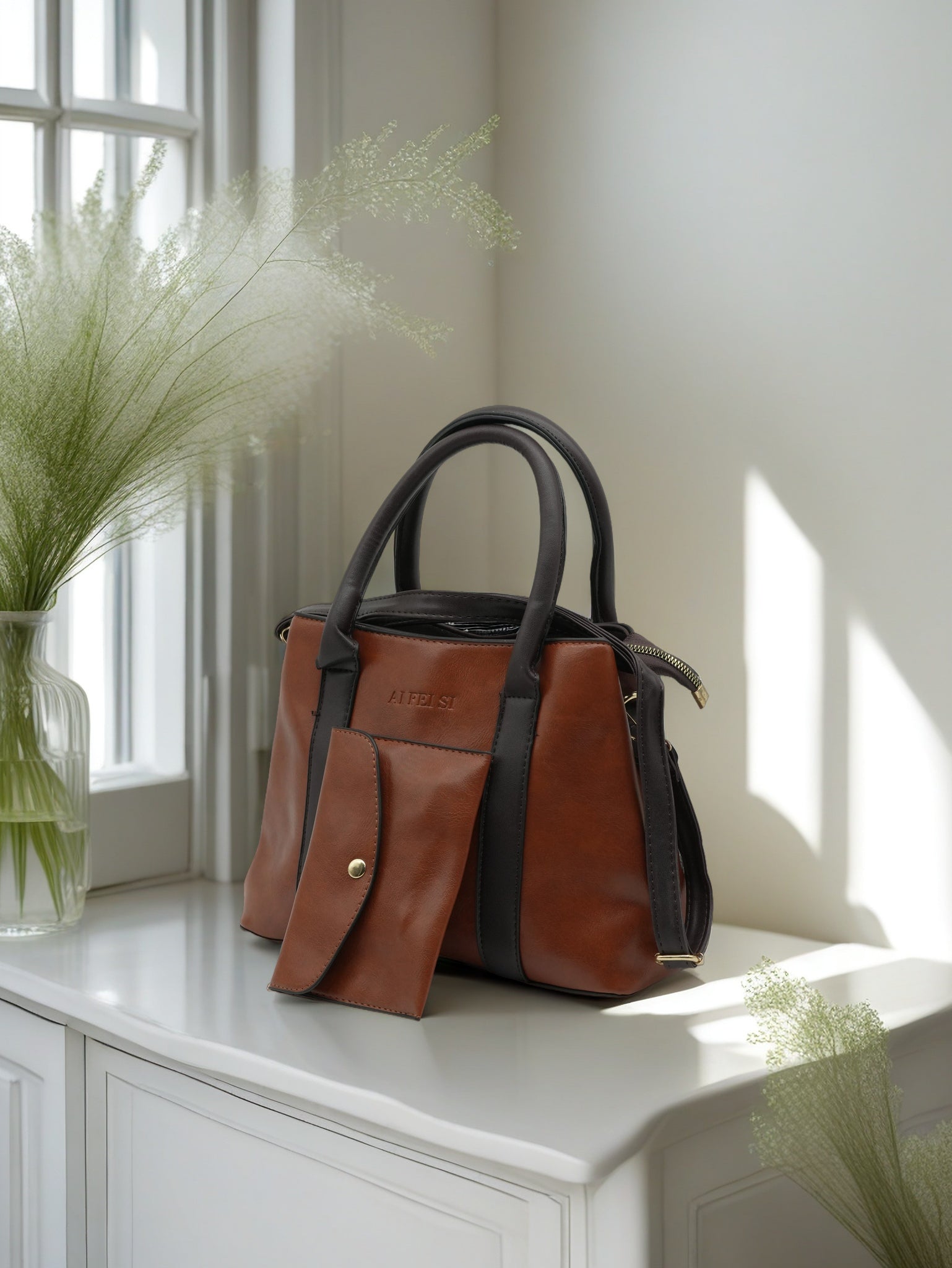 Luxury Women’s Tote with Matching Wallet & Gold Hardware