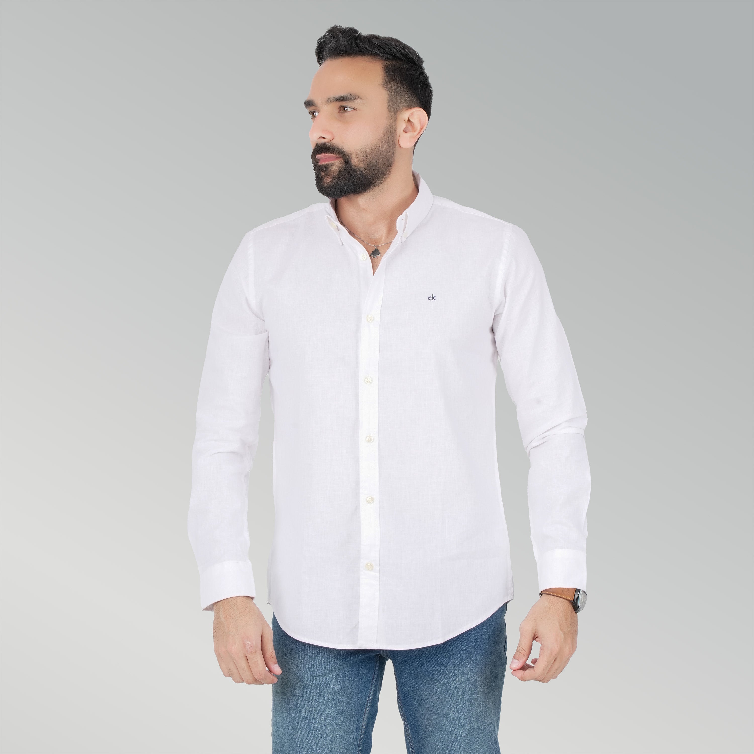 Solid Color Men’s Shirt with Button Front.