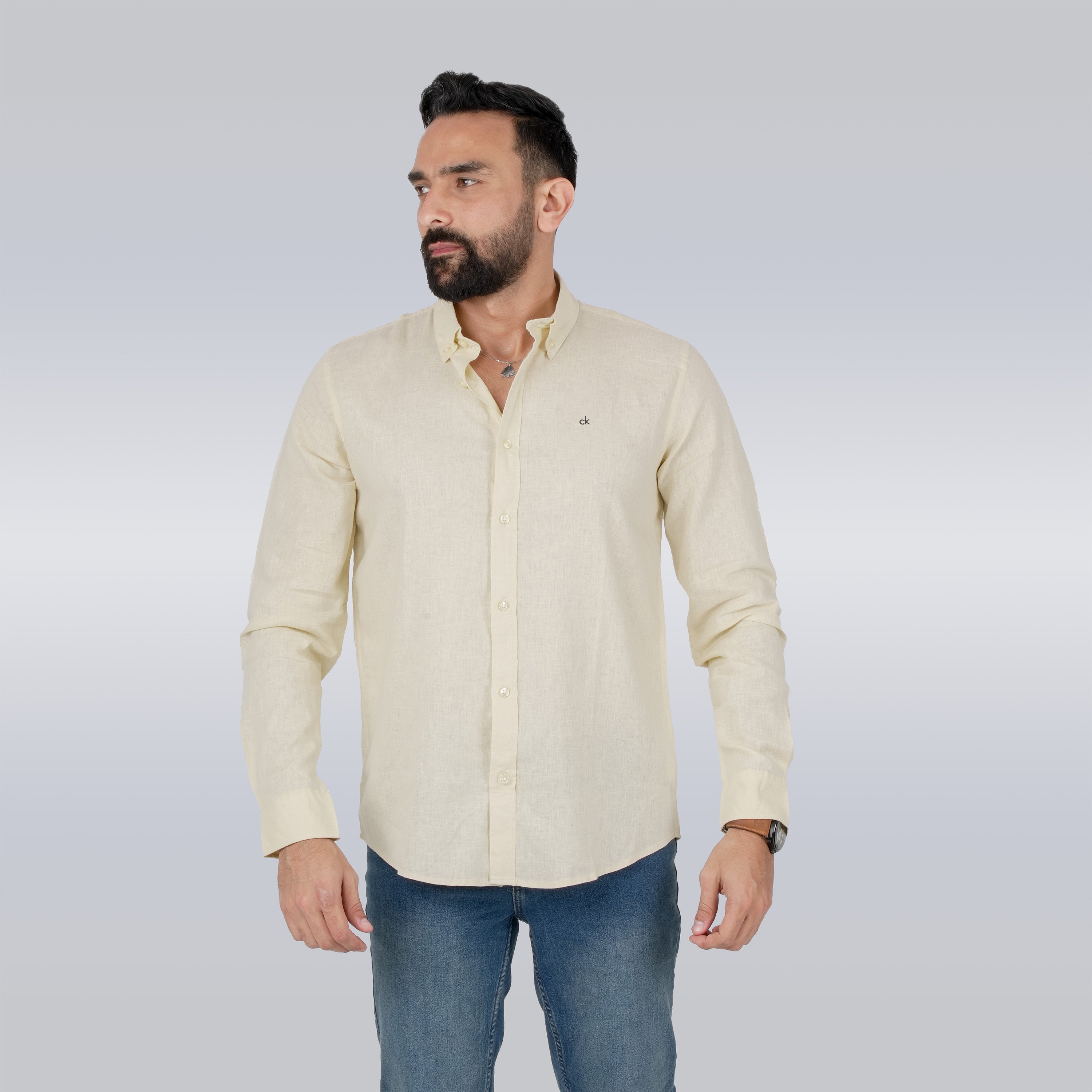 Solid Color Men’s Shirt with Button Front.