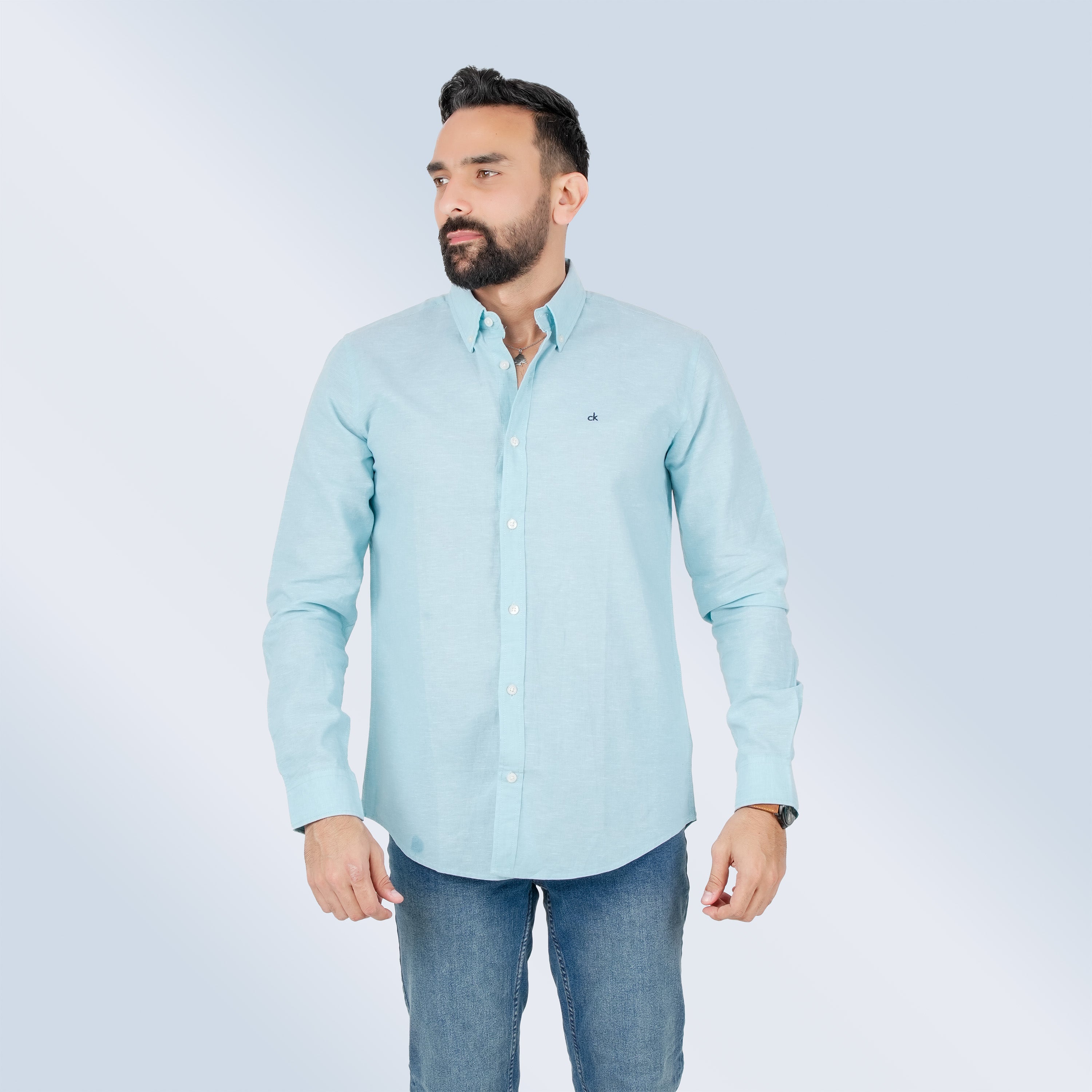 Solid Color Men’s Shirt with Button Front.