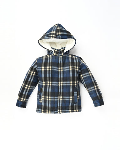 Kids Check Hooded Shacket with Detachable cap