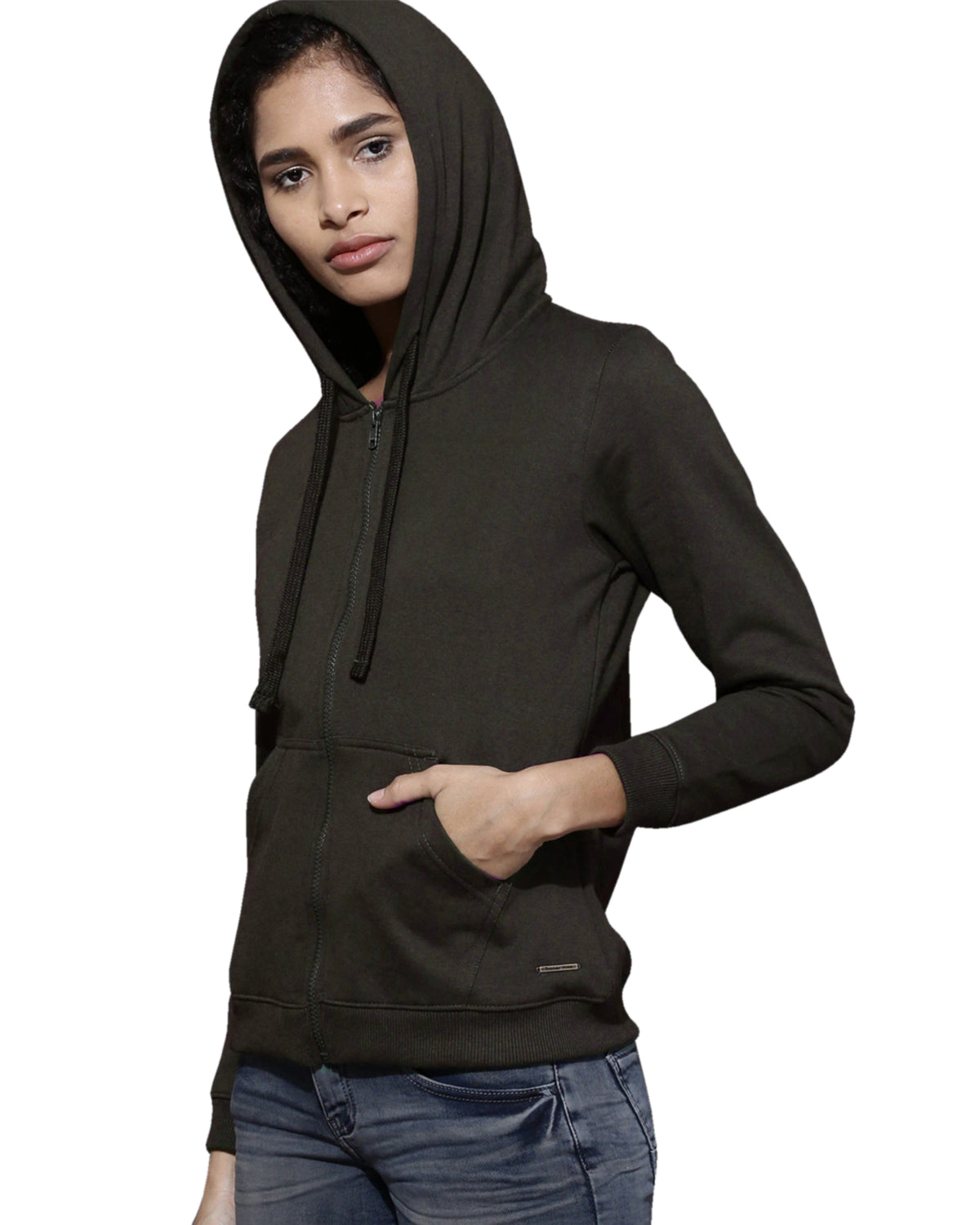 Women's Solid Zipper Hoodie Sweatshirt