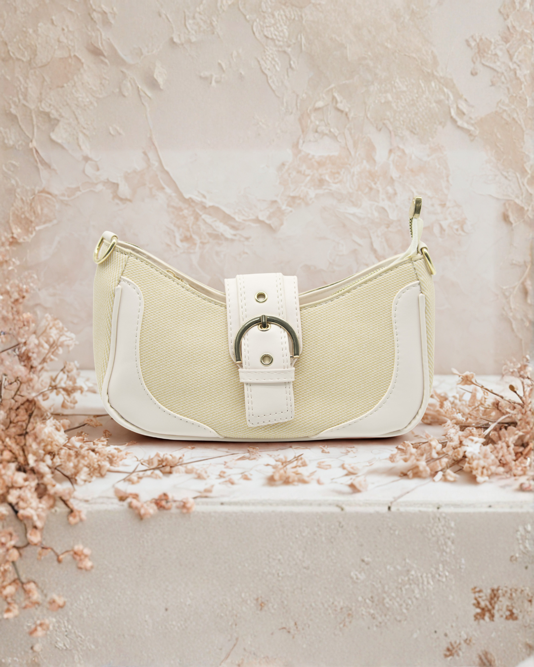 Chic Crescent Shoulder Bag with Buckle Accent - Adjustable Crossbody