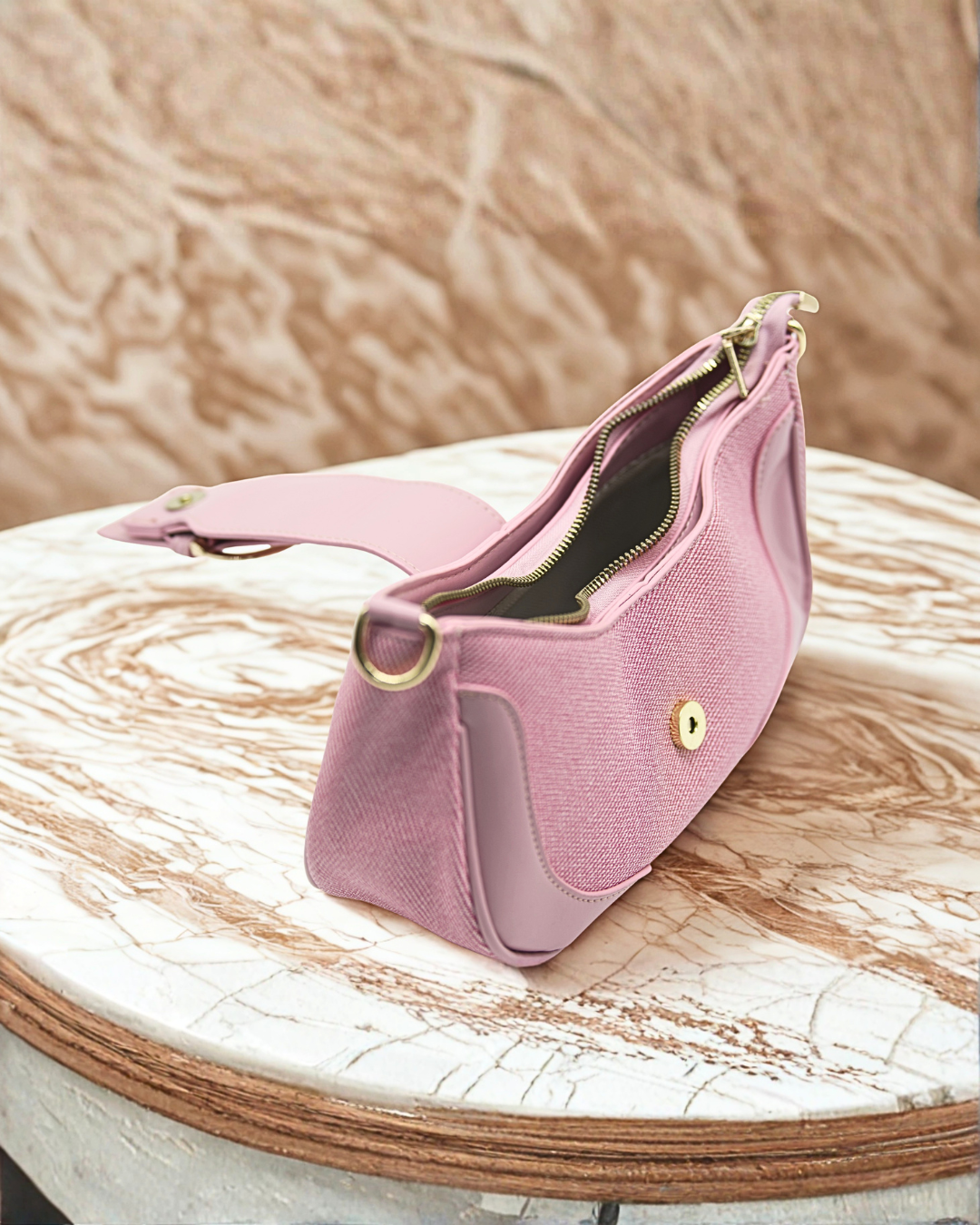 Chic Crescent Shoulder Bag with Buckle Accent - Adjustable Crossbody