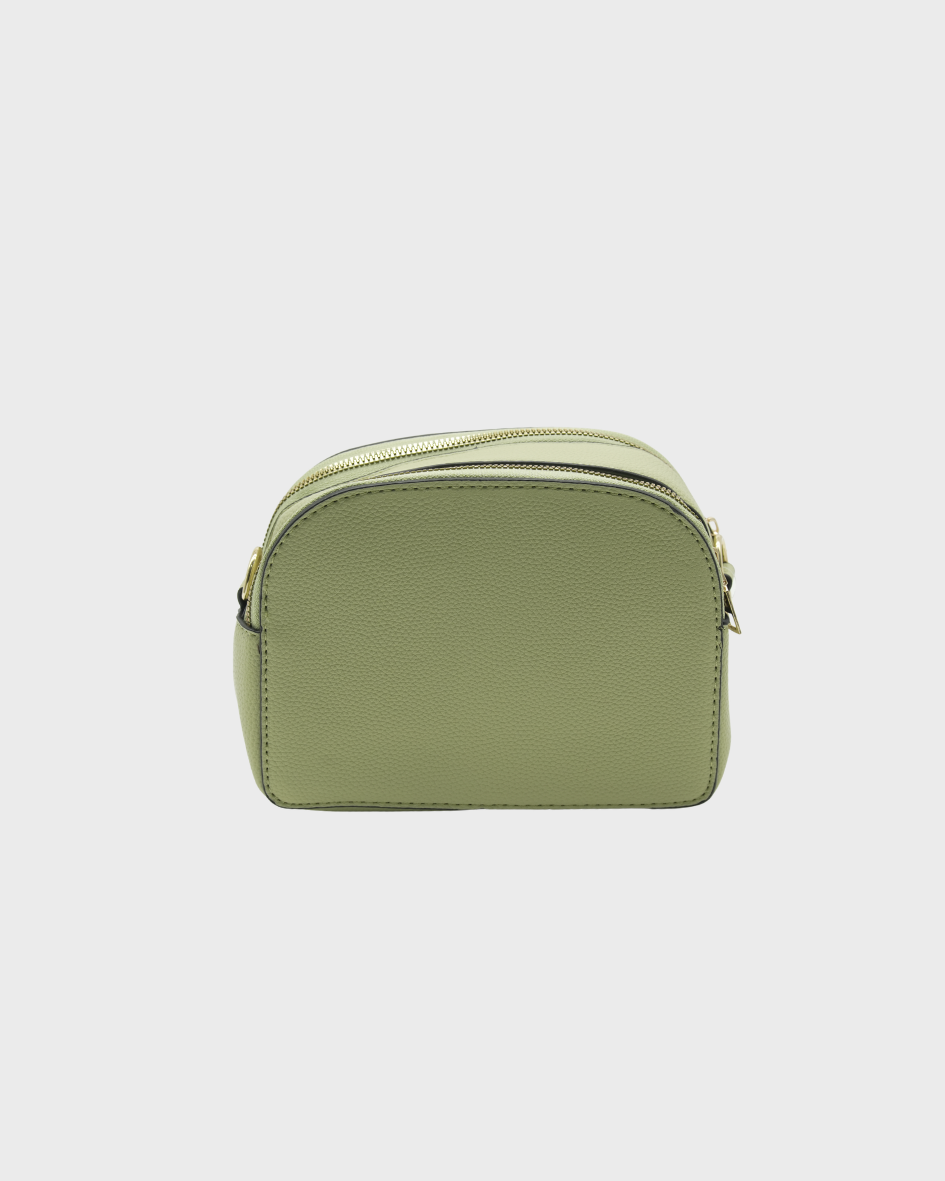 Women's Pebbled Crossbody Bag with Gold Buckles & Patterned Strap