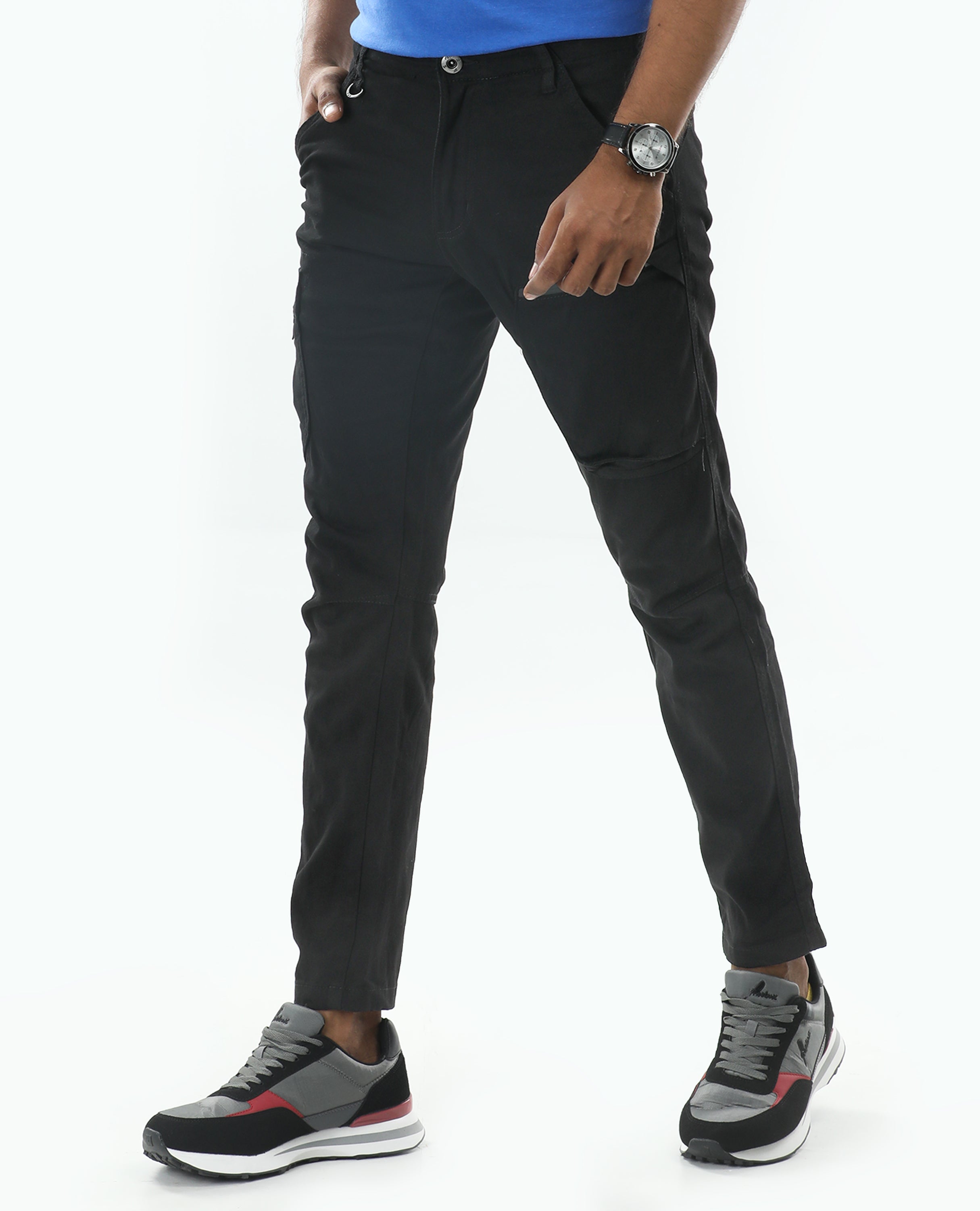 Finelook_Men_s_Twill_Cargo_Pants_-_black_left_side_pose
