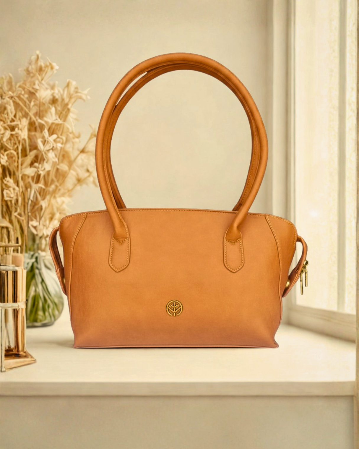 Premium PU Leather Office Tote Bag for Women – Elegant Work Handbag with Gold Accent & Zipper Closure