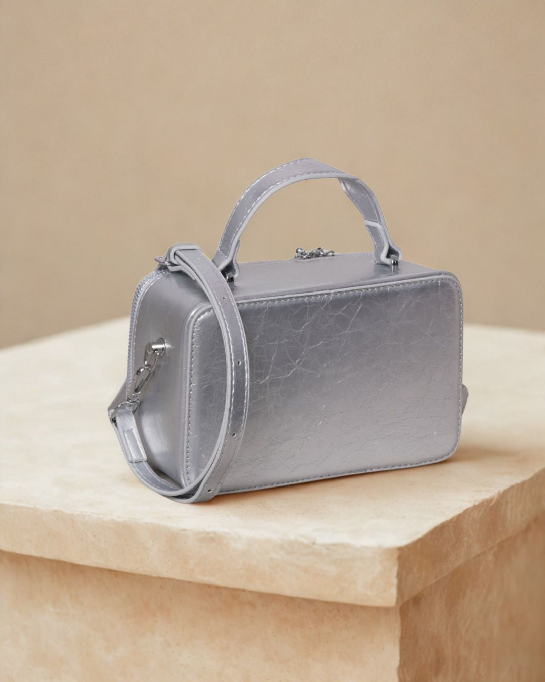 Chic Structured Box Crossbody Bag - Printed & Metallic