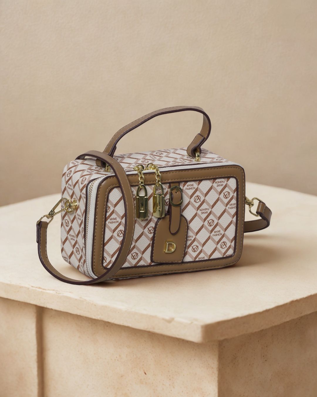 Chic Structured Box Crossbody Bag - Printed & Metallic