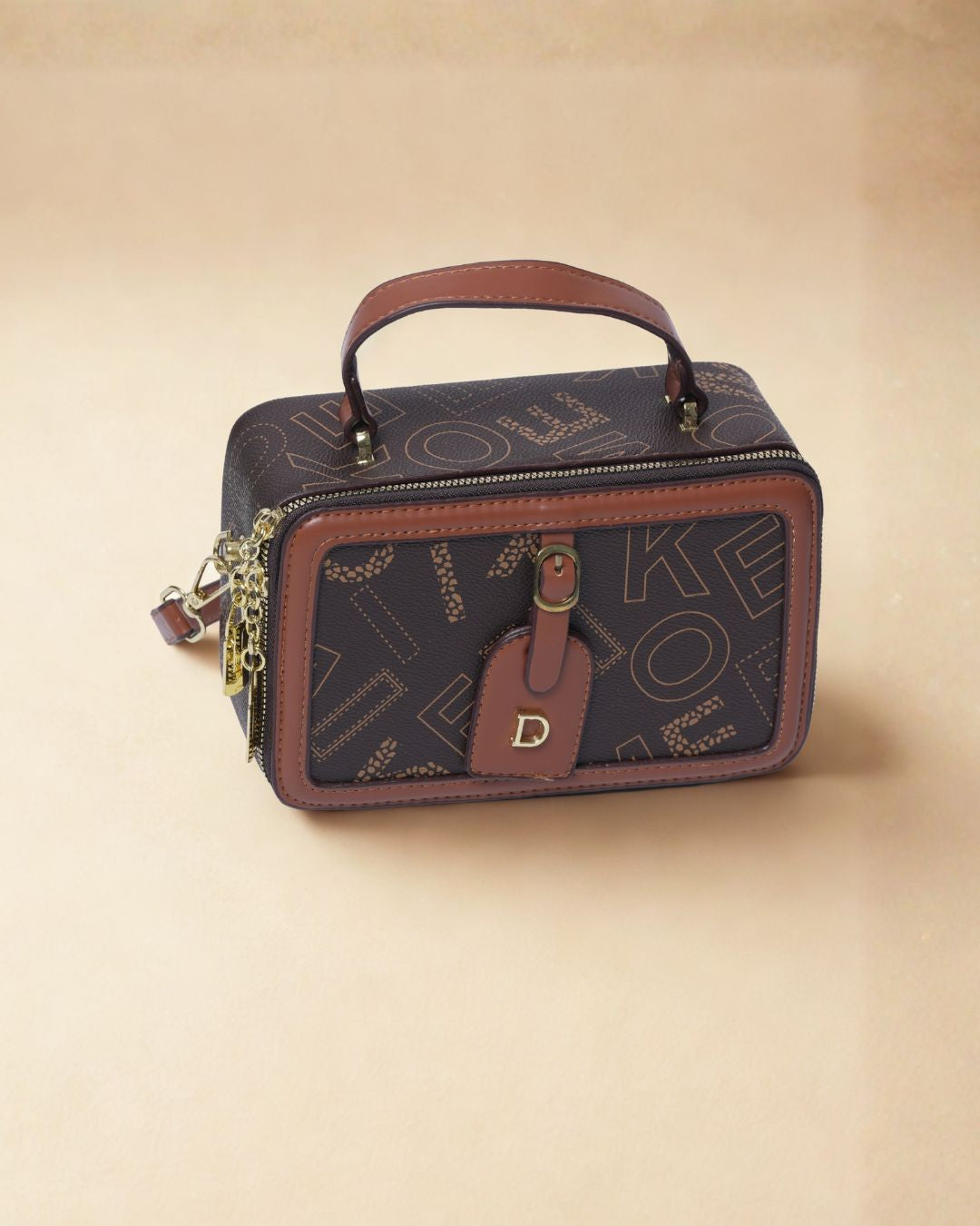 Chic Structured Box Crossbody Bag - Printed & Metallic