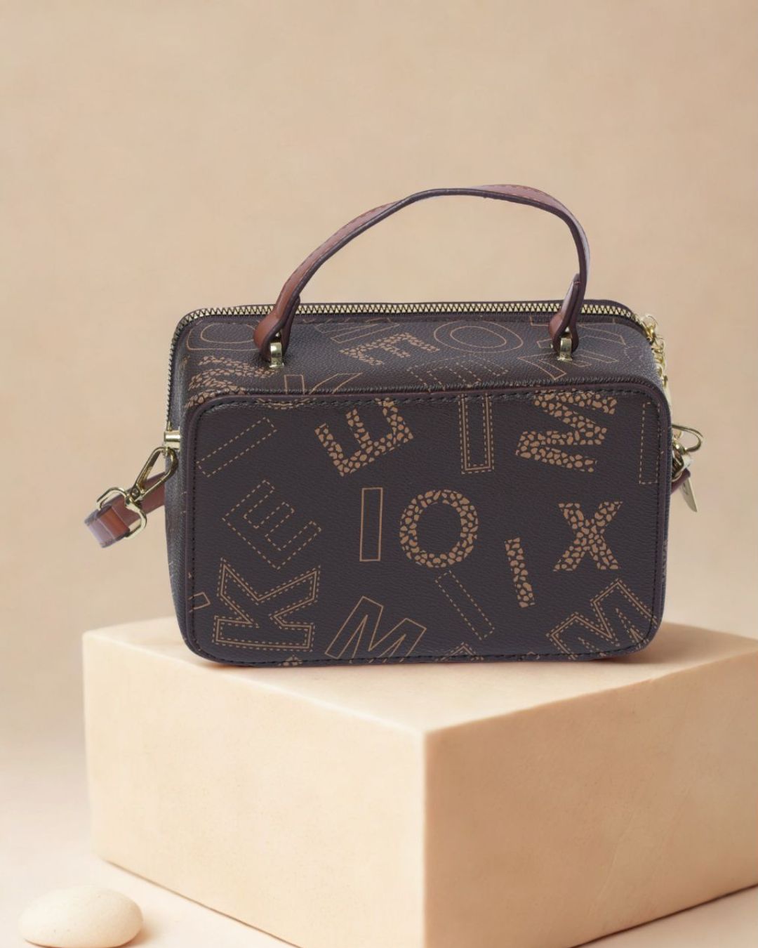 Chic Structured Box Crossbody Bag - Printed & Metallic