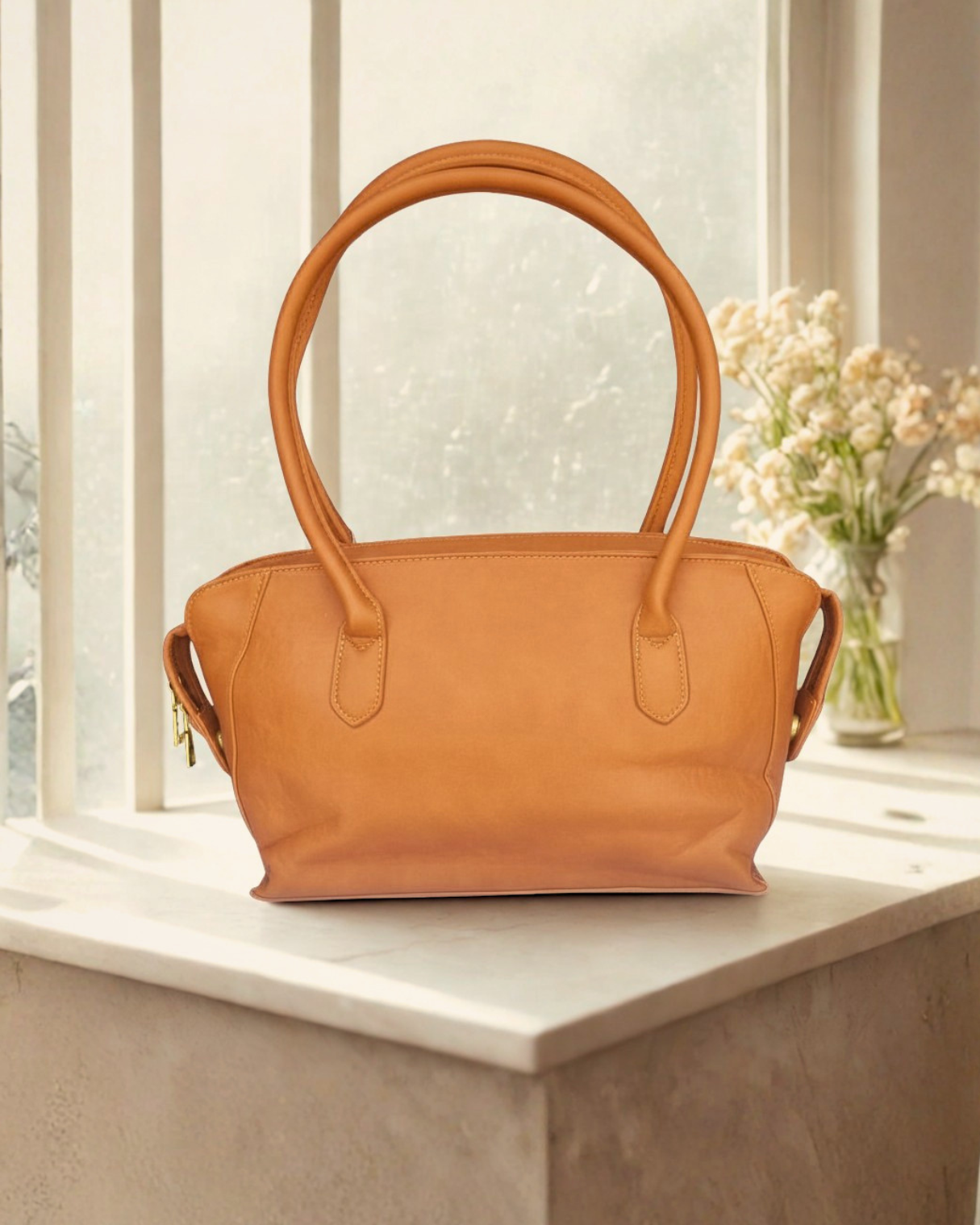 Premium PU Leather Office Tote Bag for Women – Elegant Work Handbag with Gold Accent & Zipper Closure