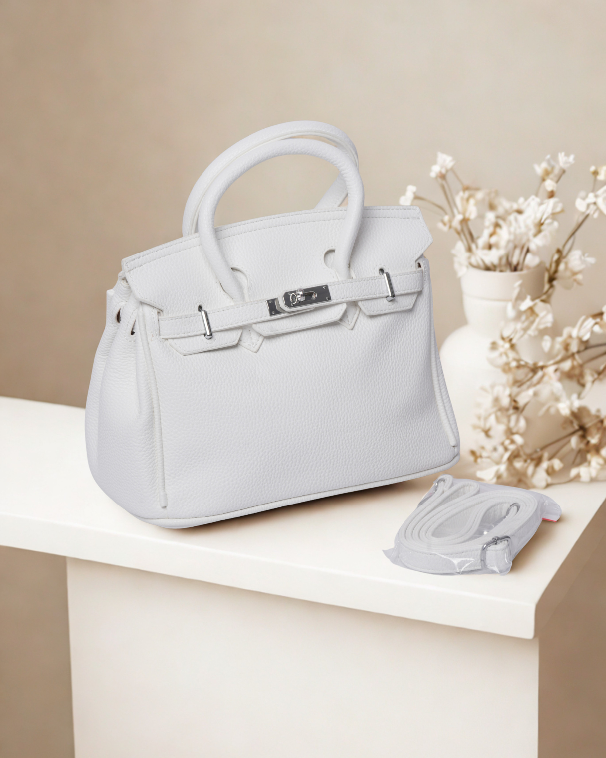 Classic Medium size Pebbled Top Handle Satchel | Elegant Turn-Lock Handbag & Crossbody
