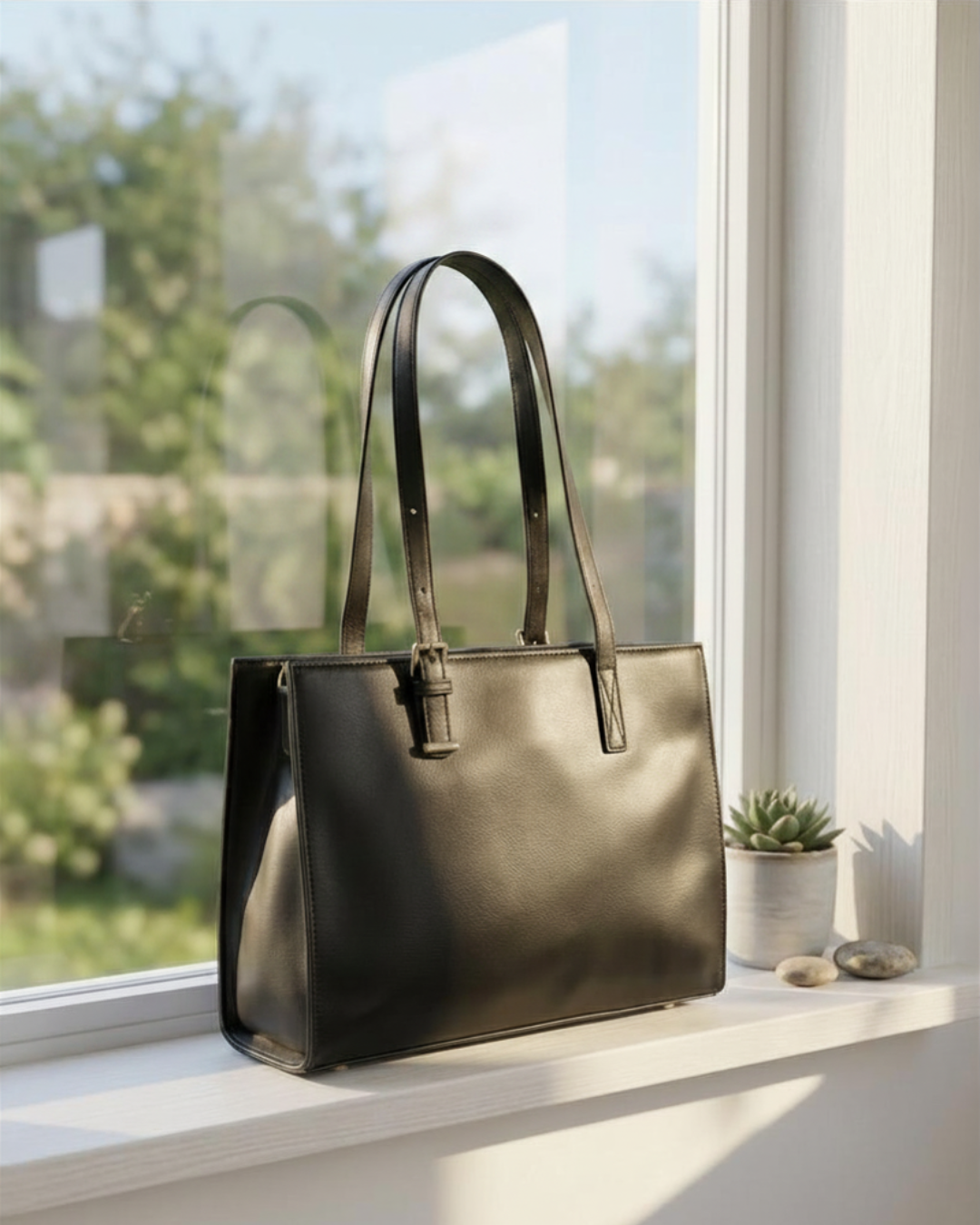 Elegant Transparent Panel Tote Bag for Women – Structured Shoulder Handbag