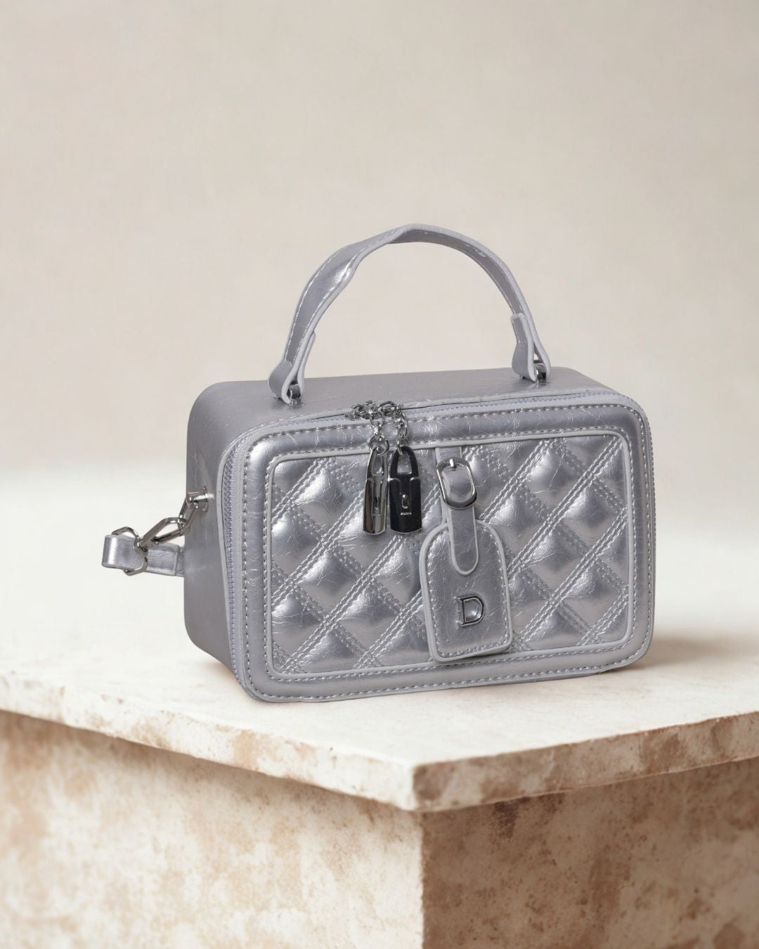 Chic Structured Box Crossbody Bag - Printed & Metallic